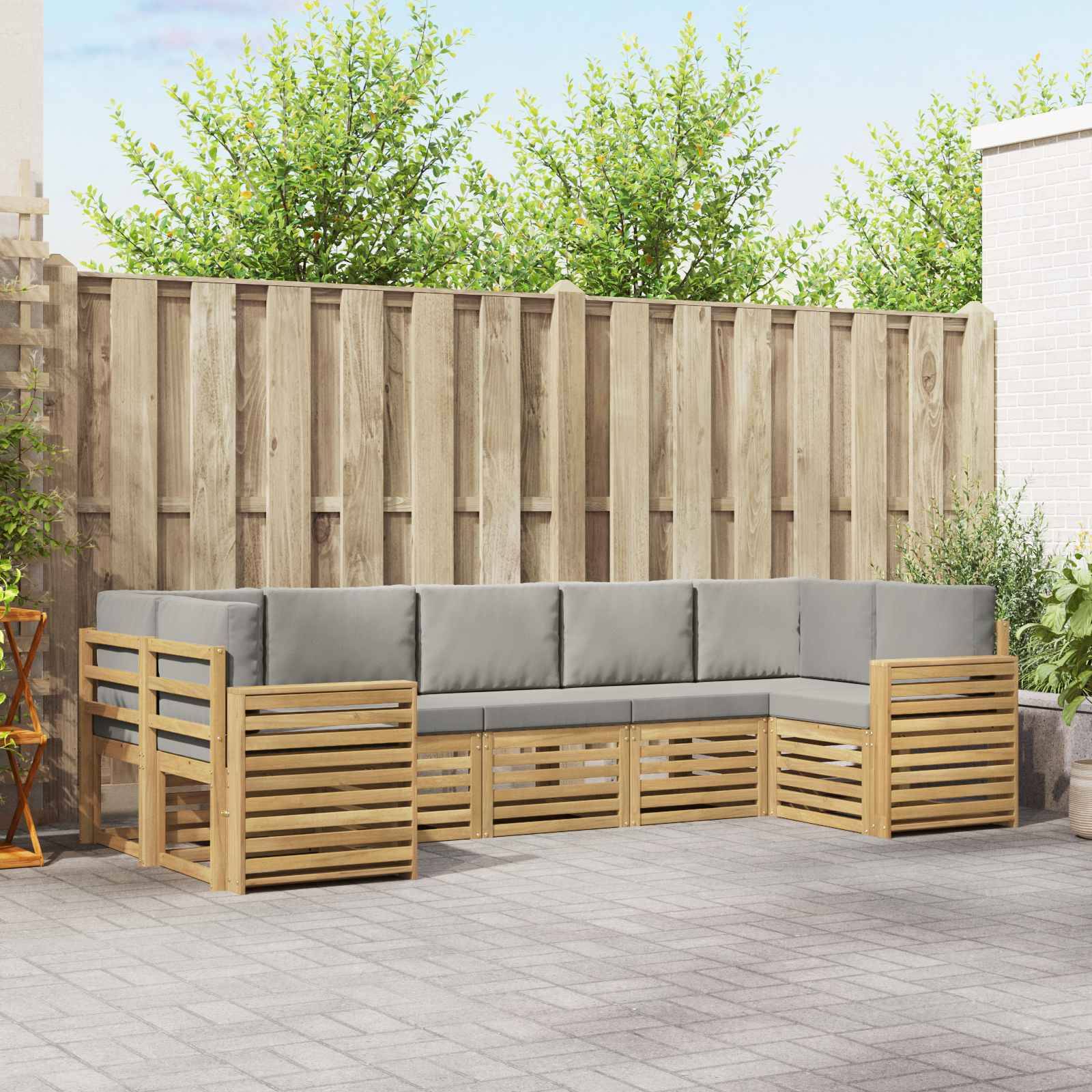 vidaXL Outdoor-Sofagarnitur 7 pcs Weiß und Hellgrau