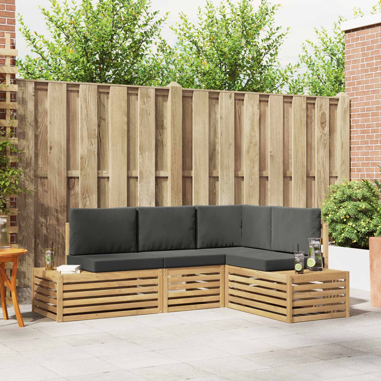 vidaXL Outdoor-Sofagarnitur mit Kissen 4 Stück Weiß und Anthrazit
