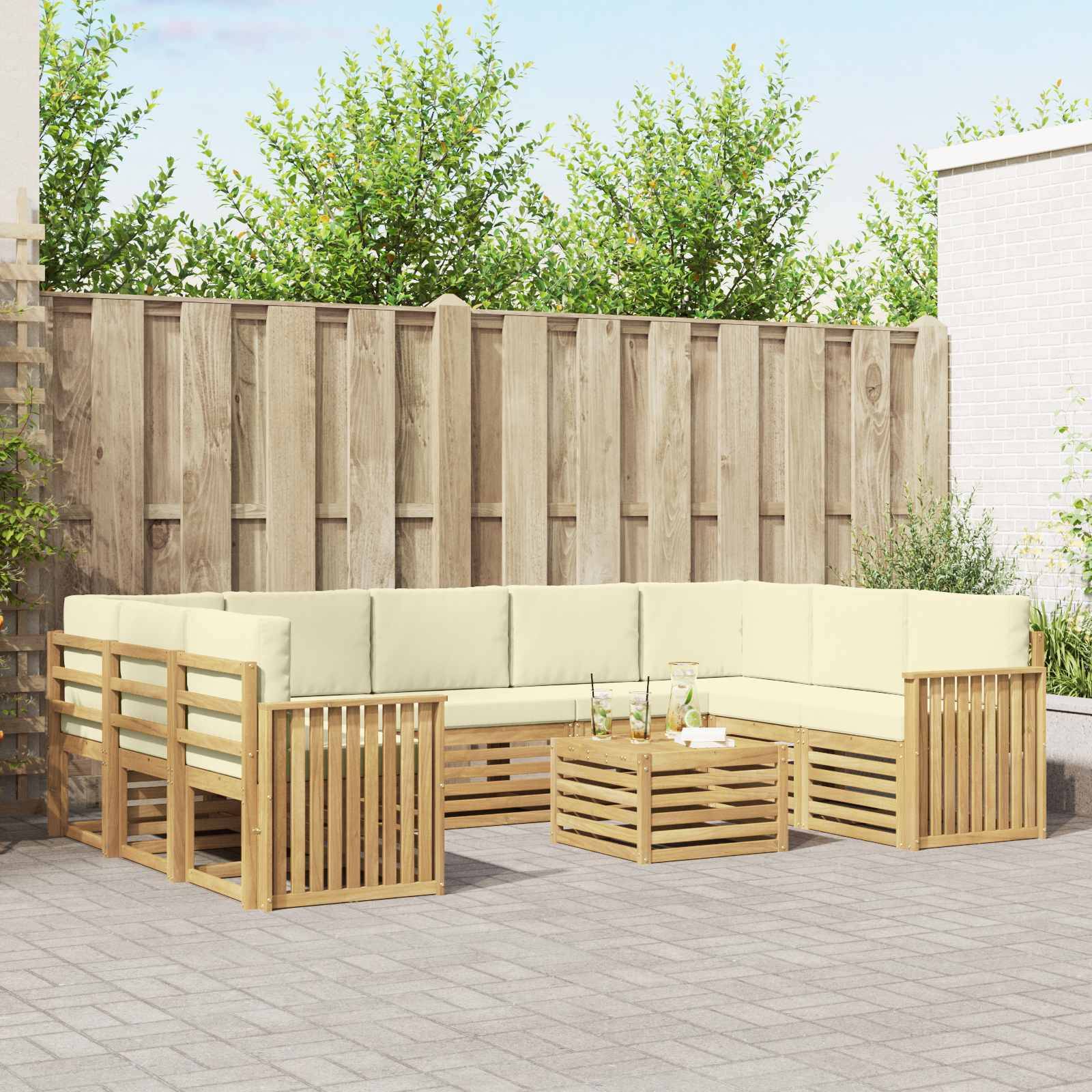 vidaXL Outdoor-Sofagarnitur 10 pcs Weiß und Creme 59 x 59 x 37 cm