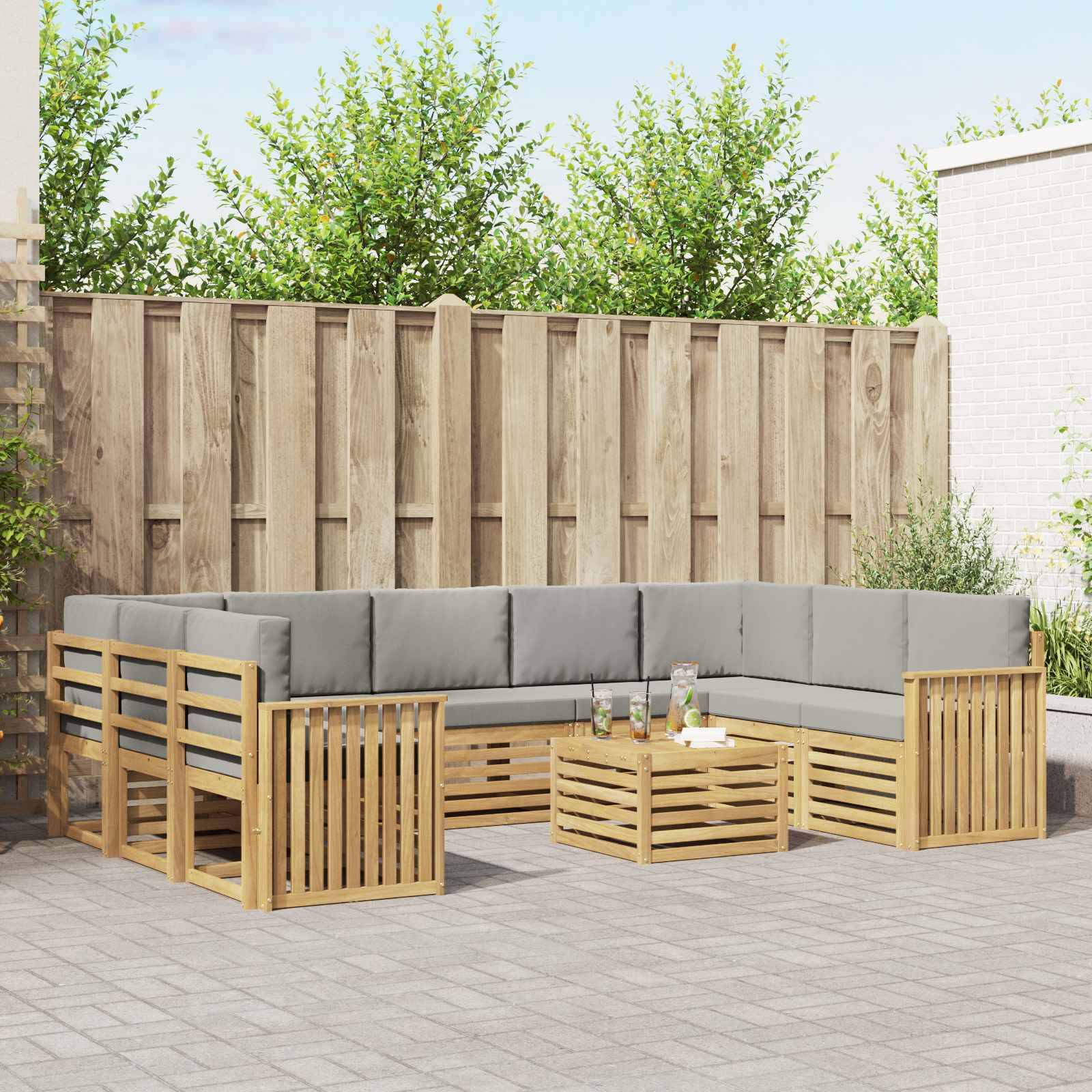 vidaXL Outdoor-Sofagarnitur 10 pcs Weiß und Hellgrau 59 x 59 x 37 cm