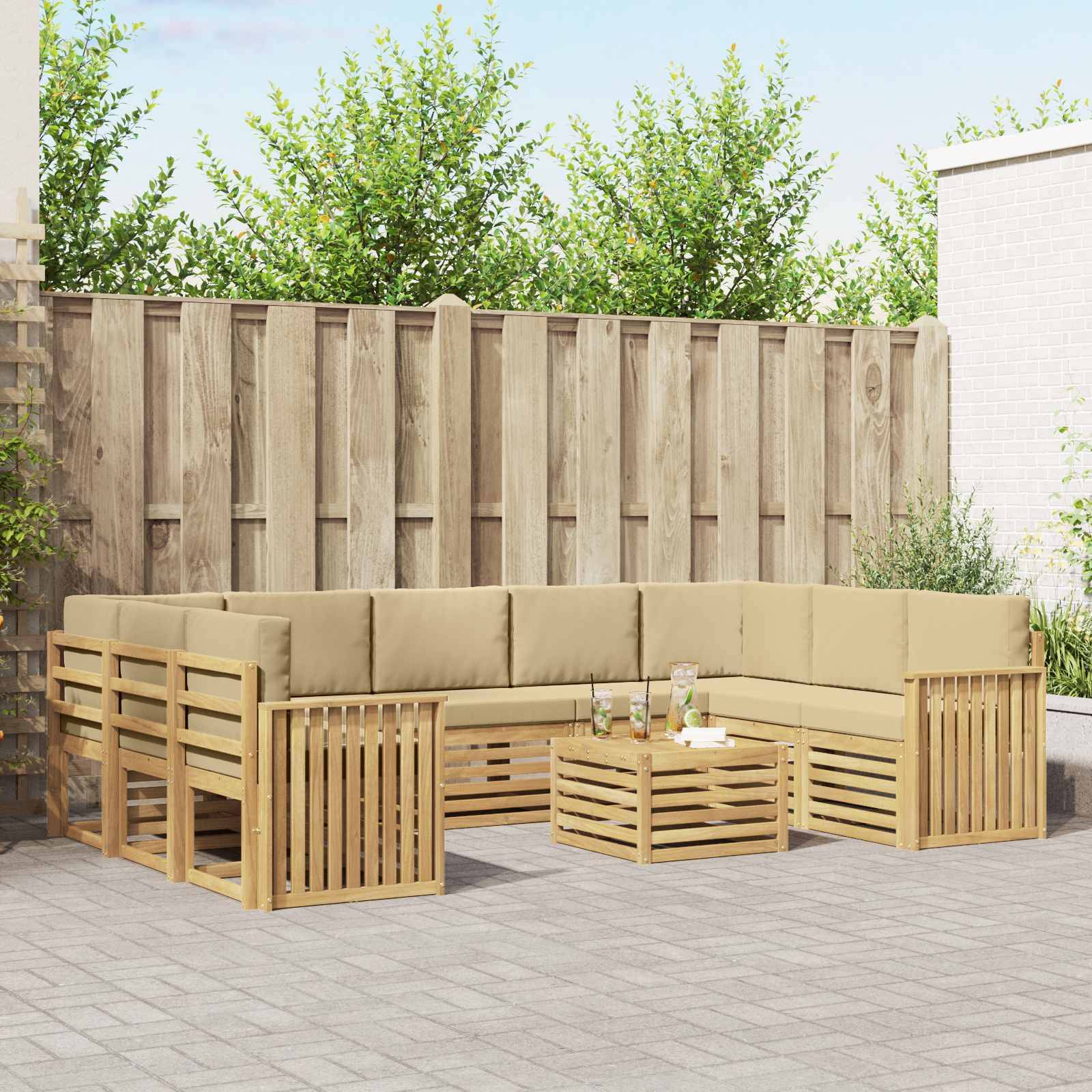 vidaXL Outdoor-Sofagarnitur 10 pcs Weiß und Beige 59 x 59 x 37 cm