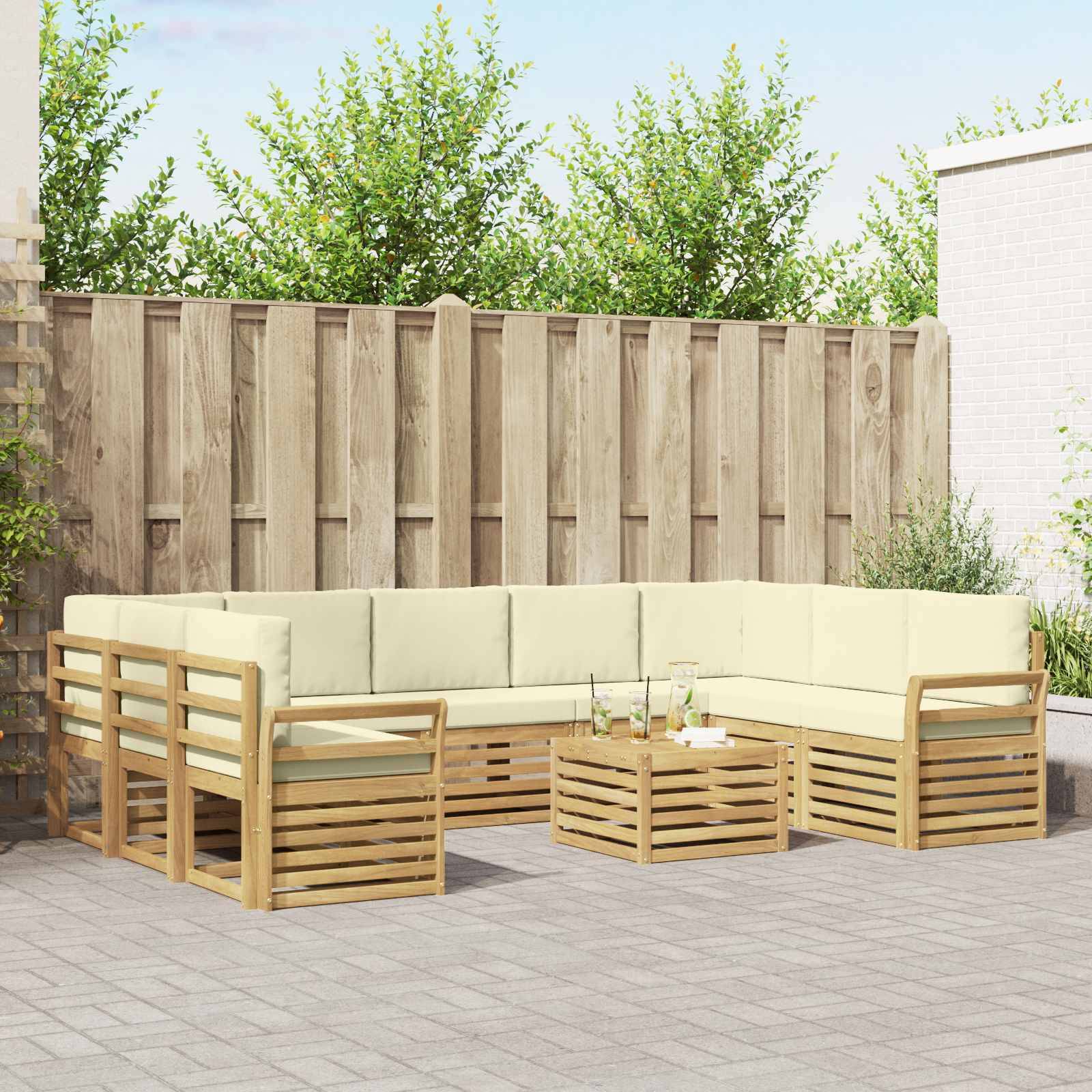 vidaXL Outdoor-Sofagarnitur 10 pcs Weiß und Creme 59 x 59 x 37 cm