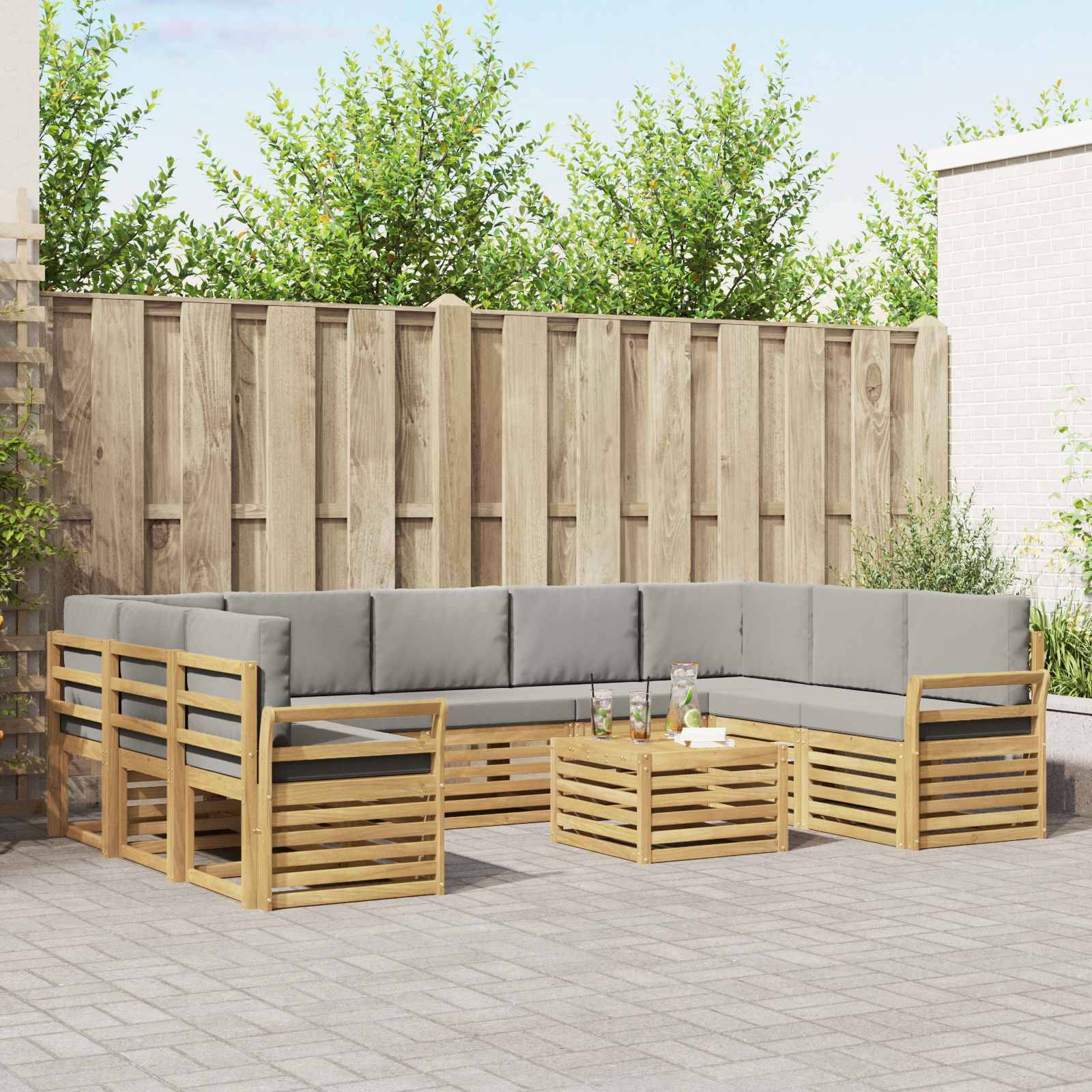 vidaXL Outdoor-Sofagarnitur 10 pcs Weiß und Hellgrau 59 x 59 x 37 cm