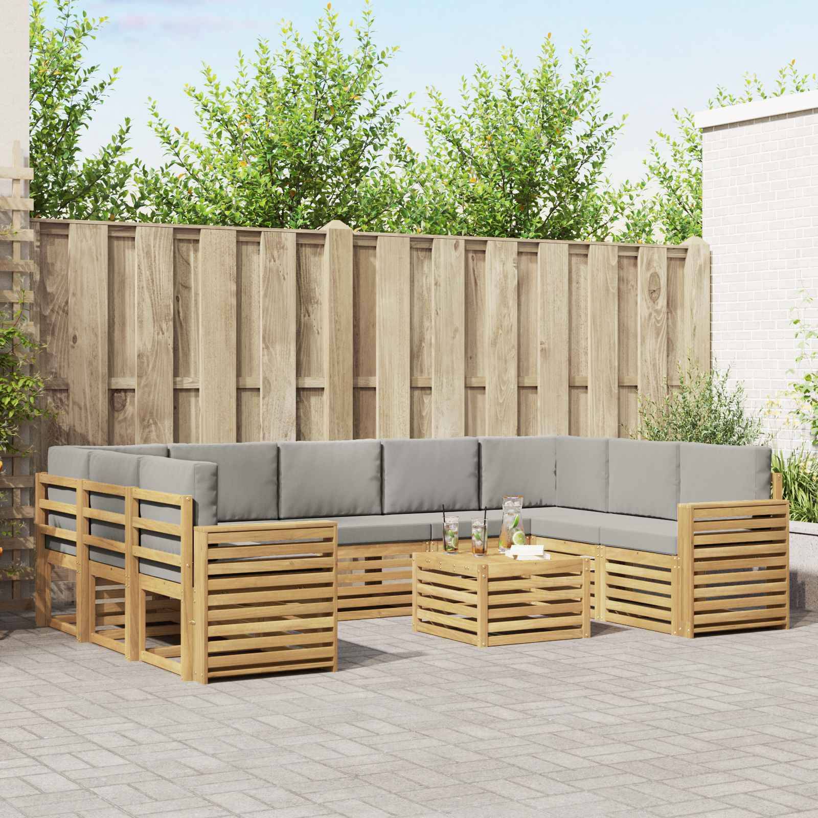 vidaXL Outdoor-Sofagarnitur 10 pcs Weiß und Hellgrau 59 x 59 x 37 cm
