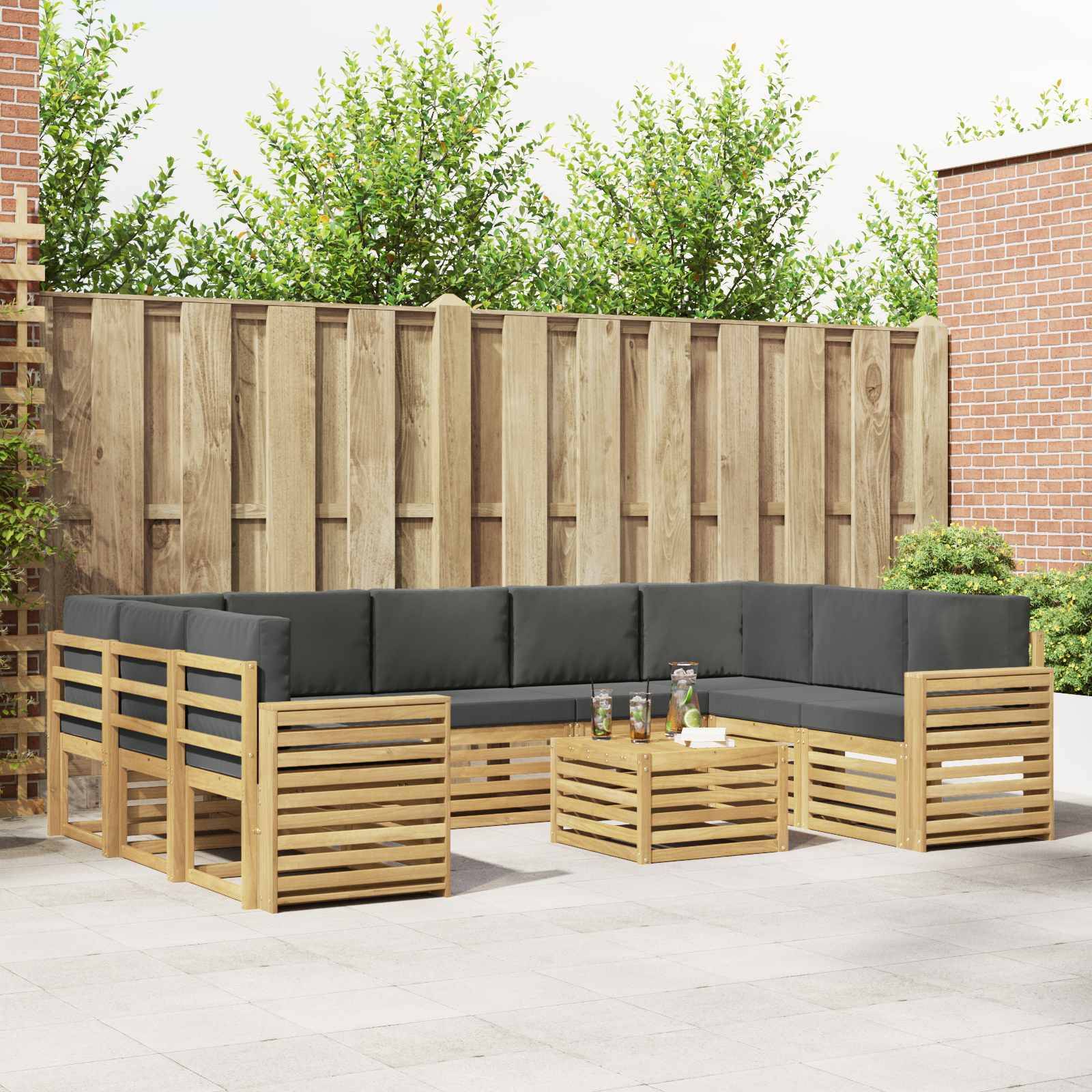 vidaXL Outdoor-Sofagarnitur 10 pcs Weiß und Anthrazit 59 x 59 x 37 cm
