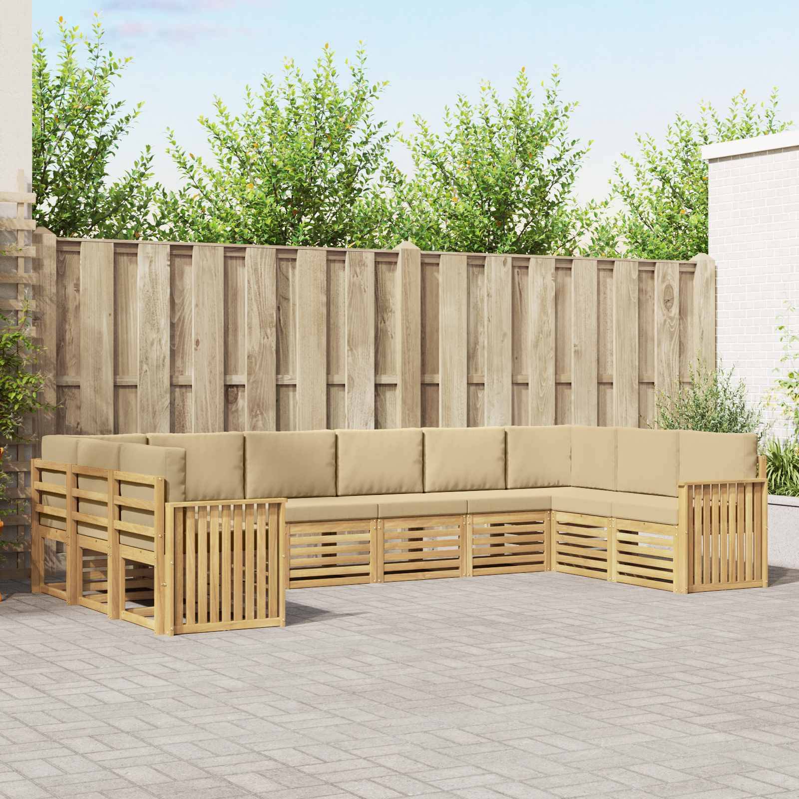 vidaXL Outdoor-Sofagarnitur 10 pcs Weiß und Beige 363 x 187,5 x 73 cm