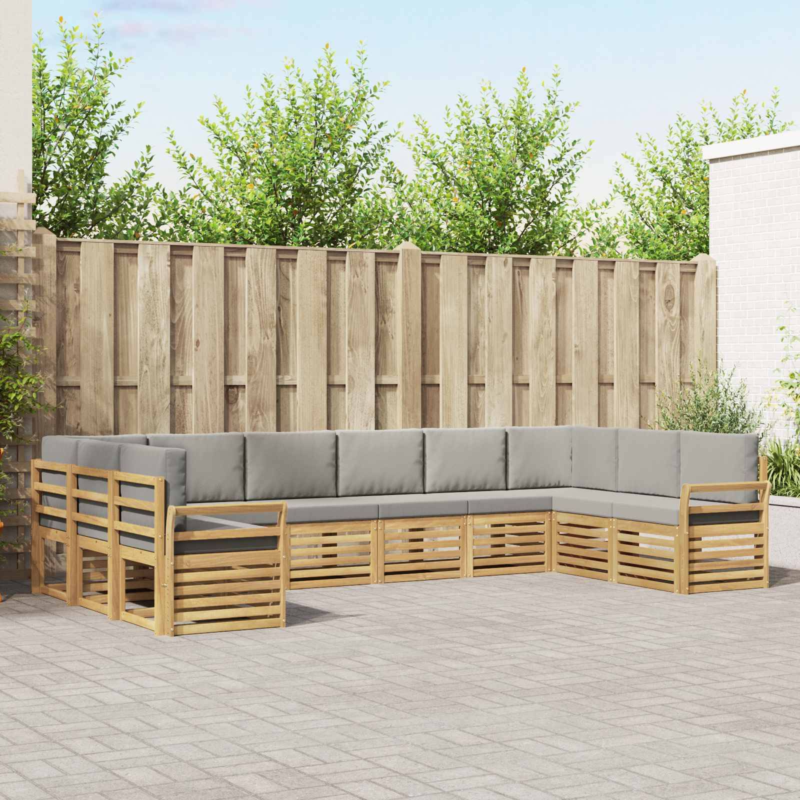 vidaXL Outdoor-Sofagarnitur 10 pcs Weiß und Hellgrau 363 x 190 x 73 cm