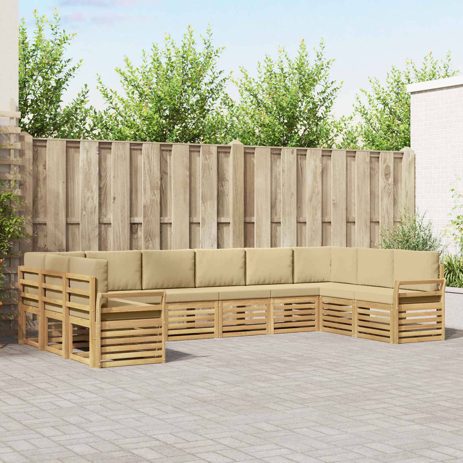 vidaXL Outdoor-Sofagarnitur 10 pcs Weiß und Beige 363 x 190 x 73 cm