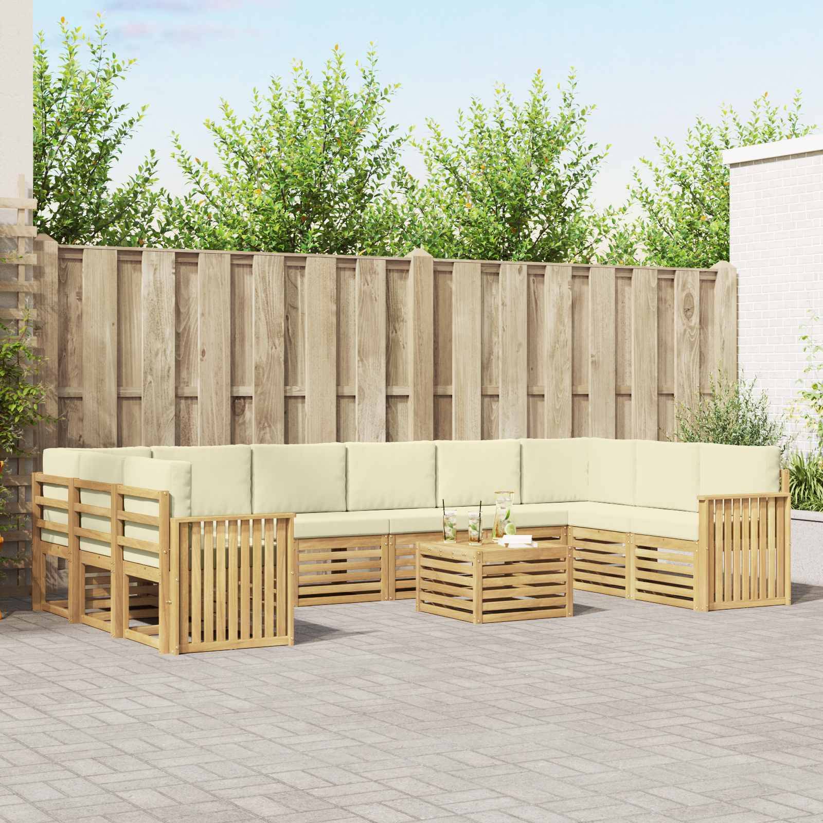 vidaXL Outdoor-Sofagarnitur 11 pcs Weiß und Creme 59 x 59 x 37 cm