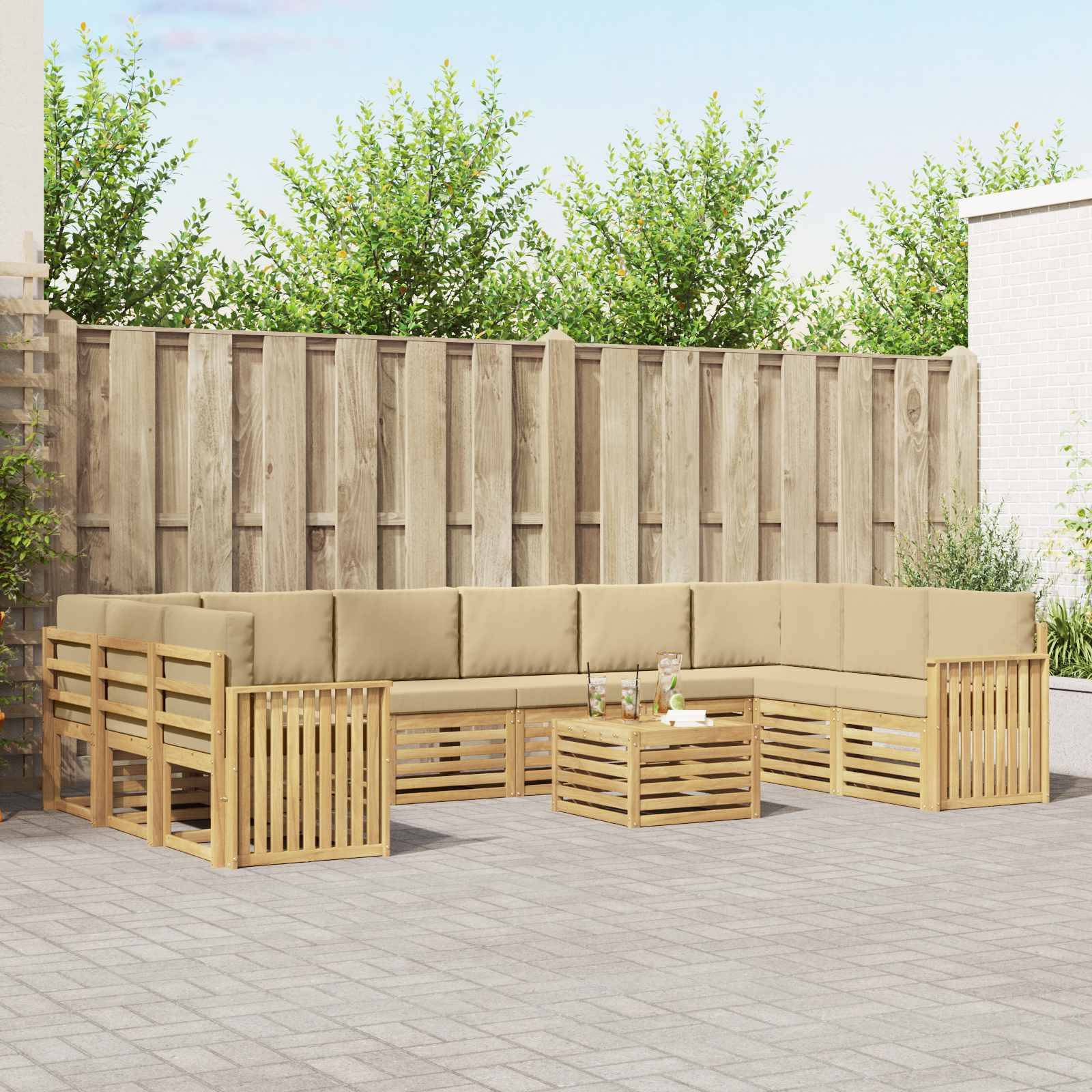vidaXL Outdoor-Sofagarnitur 11 pcs Weiß und Beige 59 x 59 x 37 cm