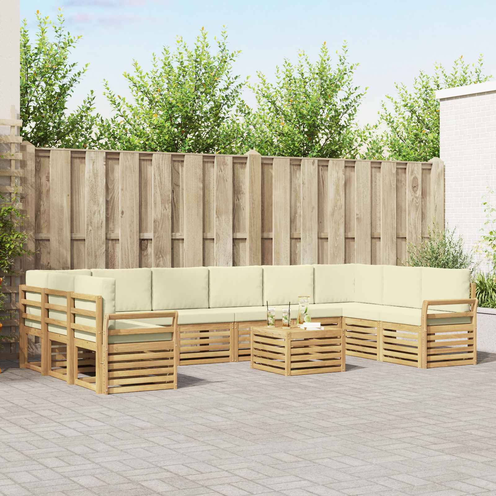 vidaXL Outdoor-Sofagarnitur 11 pcs Weiß und Creme 59 x 59 x 37 cm