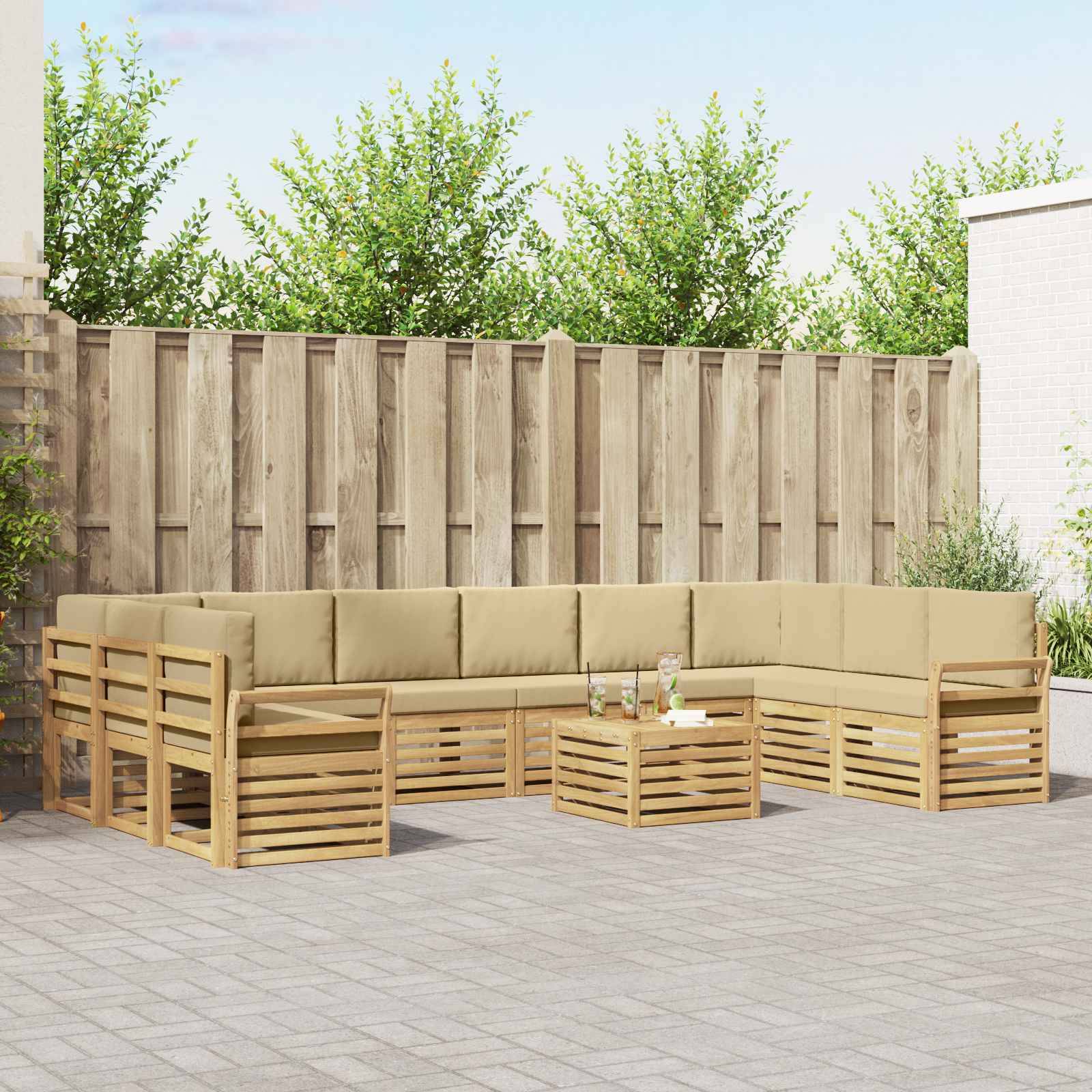 vidaXL Outdoor-Sofagarnitur 11 pcs Weiß und Beige 59 x 59 x 37 cm