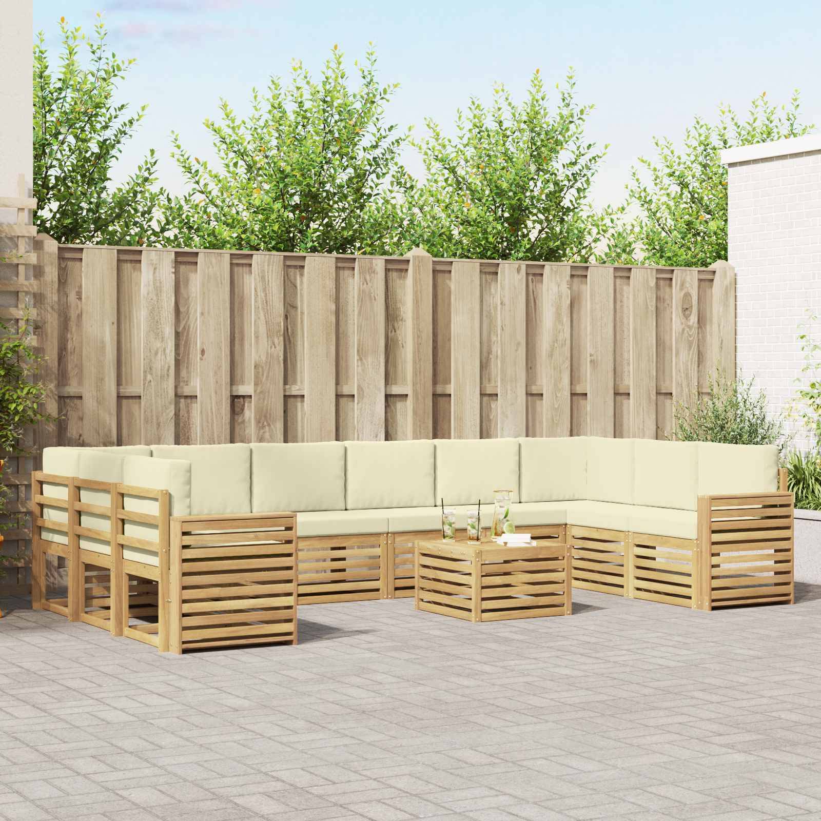 vidaXL Outdoor-Sofagarnitur 11 pcs Weiß und Creme 59 x 59 x 37 cm