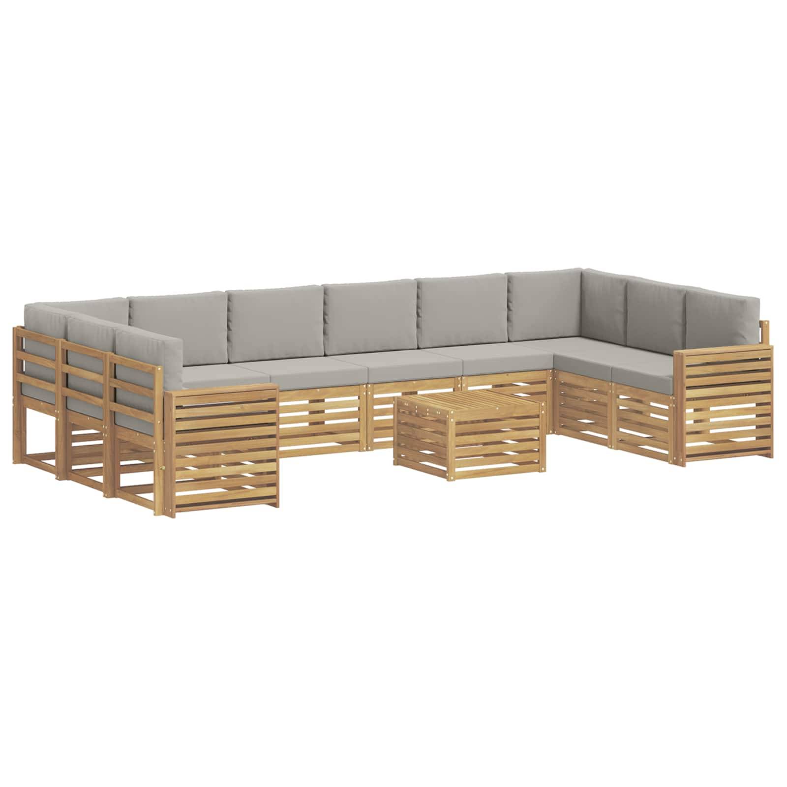 vidaXL Outdoor-Sofagarnitur 11 pcs Weiß und Hellgrau 59 x 59 x 37 cm