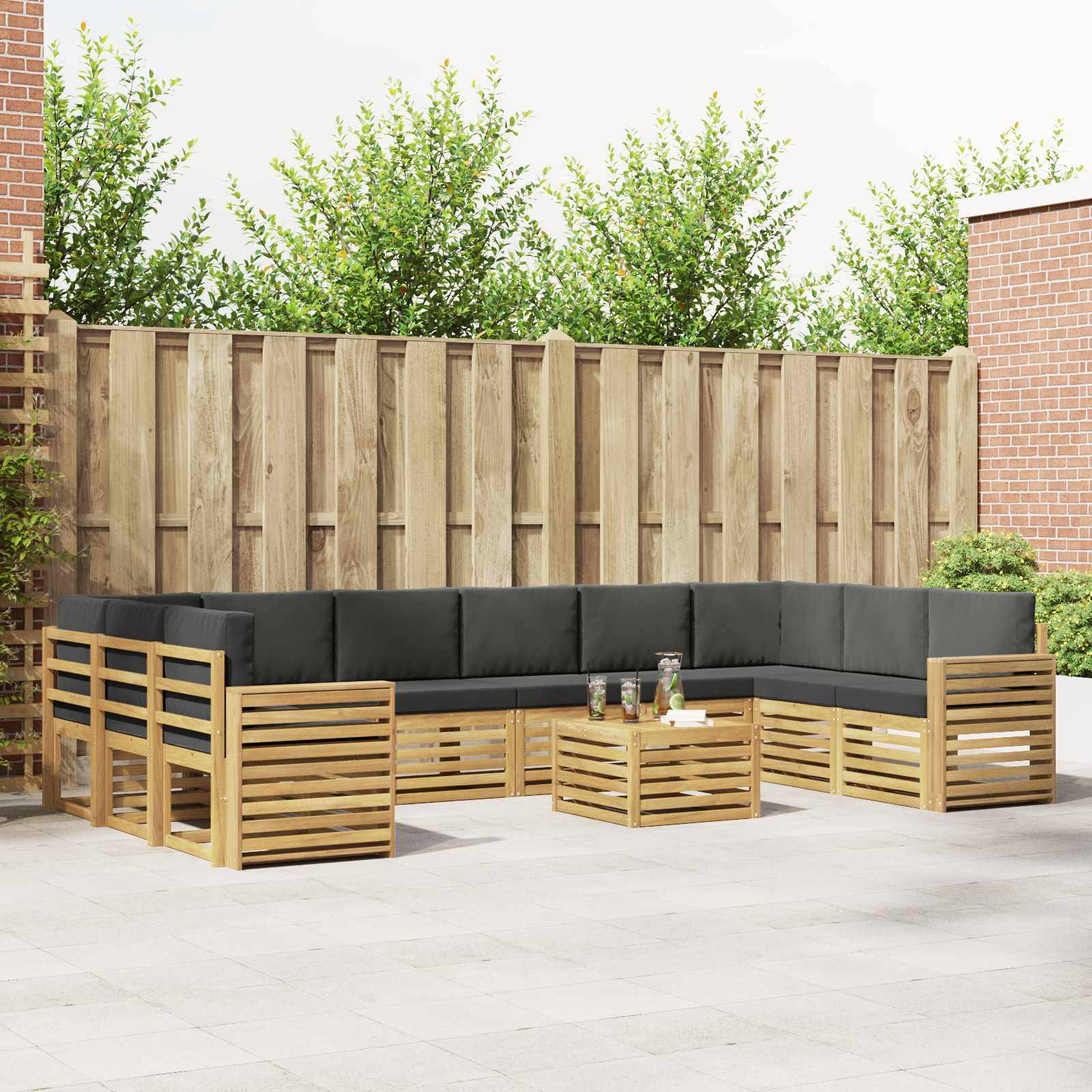 vidaXL Outdoor-Sofagarnitur 11 pcs Weiß und Anthrazit 59 x 59 x 37 cm