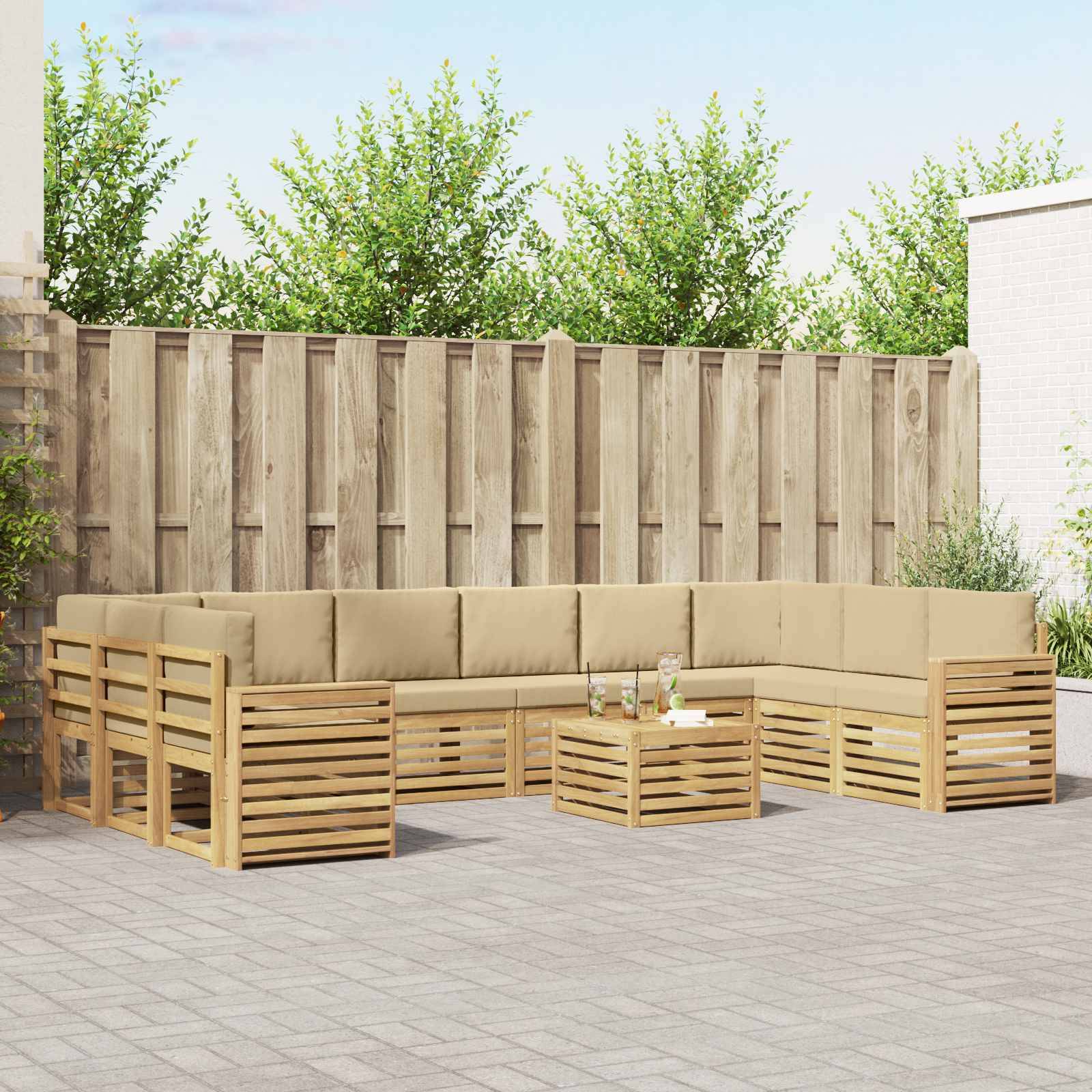 vidaXL Outdoor-Sofagarnitur 11 pcs Weiß und Beige 59 x 59 x 37 cm