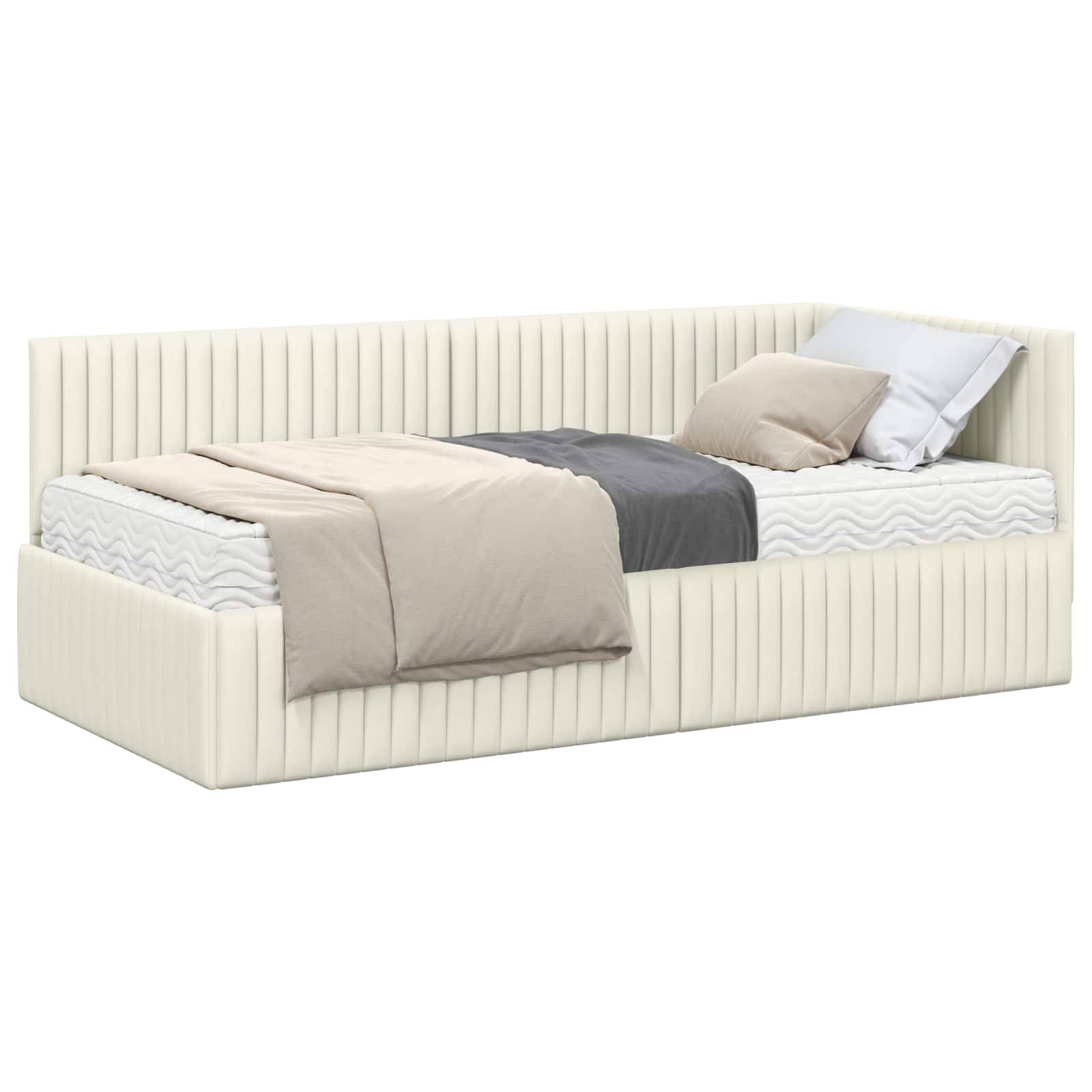 vidaXL Eckbettgestell mit Matratze 2 pcs Creme Samt
