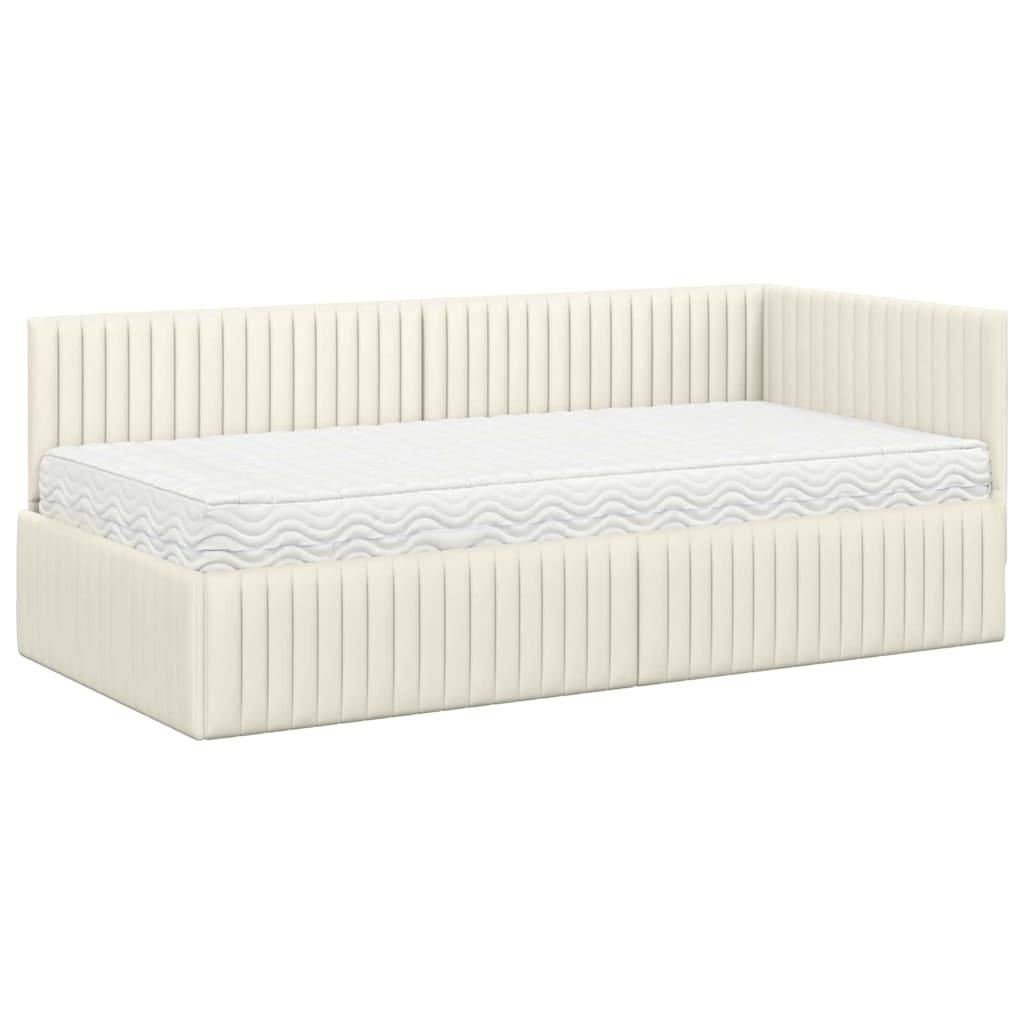 vidaXL Eckbettgestell mit Matratze 2 pcs Creme Samt