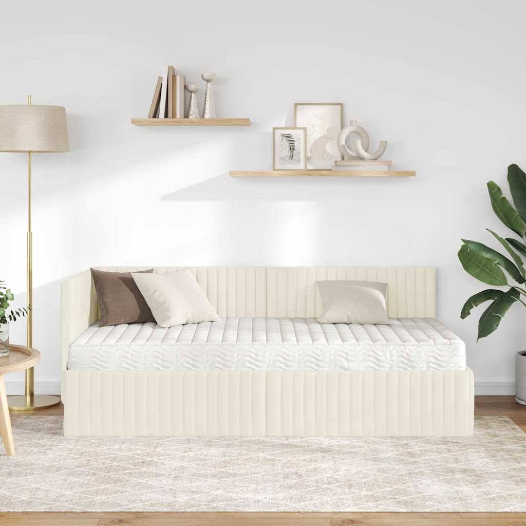 vidaXL Eckbettgestell mit Matratze 2 pcs Creme Samt