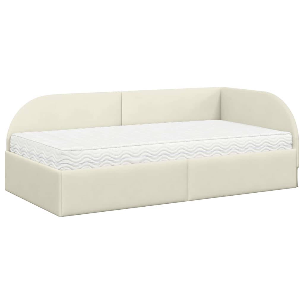 vidaXL Eckbettgestell mit Matratze mit Kopfteil 2 pcs Creme Samt