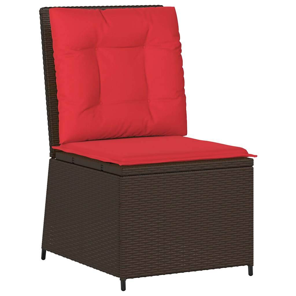 vidaXL Garten-Sofa mit Kissen Braun und Rot Poly-Rattan