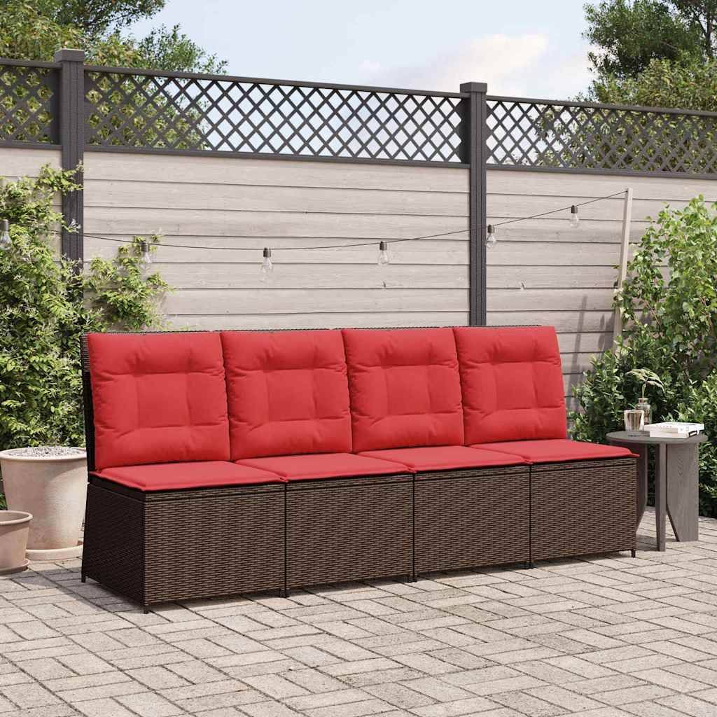 vidaXL Garten-Sofa mit Kissen Braun und Rot Poly-Rattan
