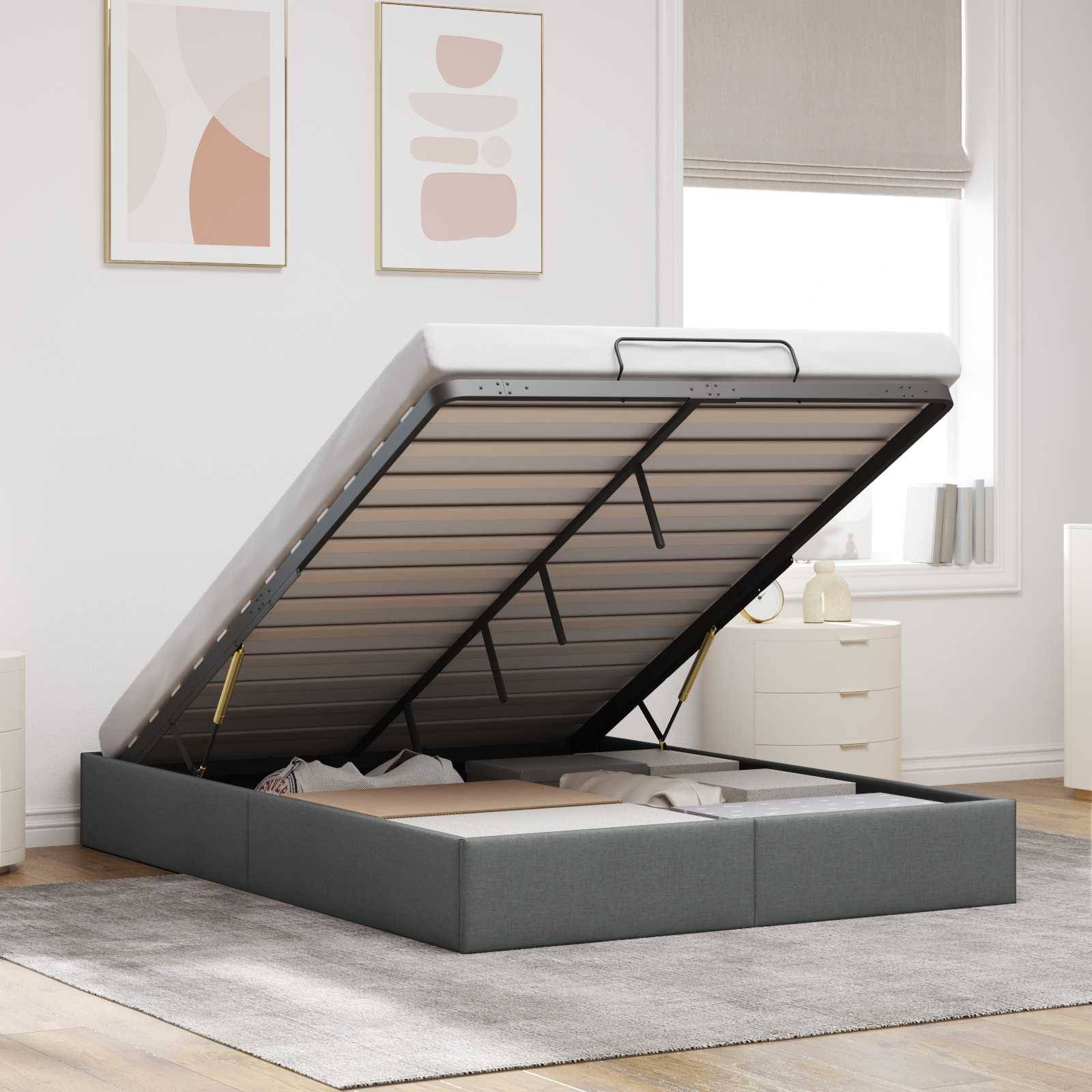 vidaXL Ottoman Bettgestell Dunkelgrau 152 x 203 cm Stoff