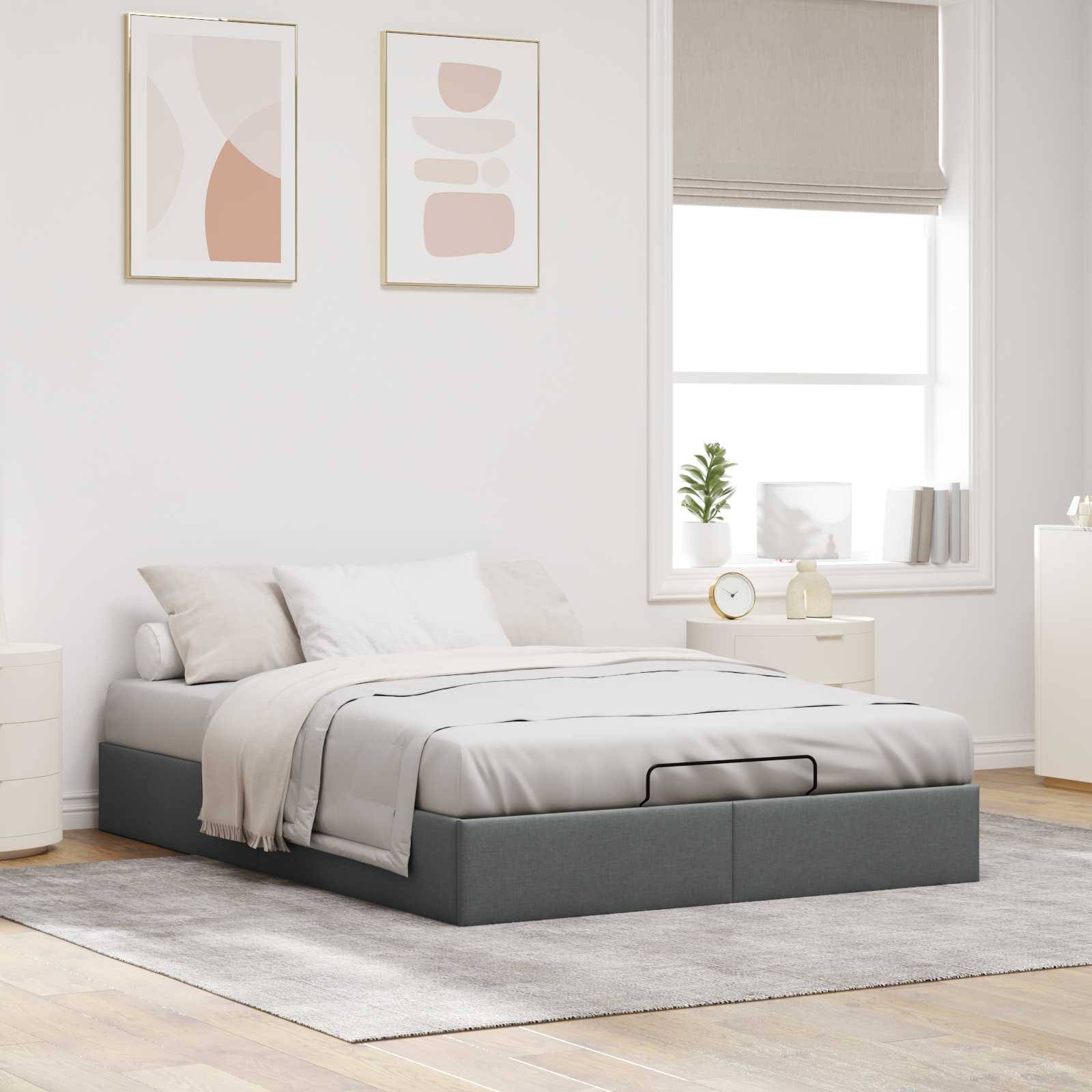 vidaXL Ottoman Bettgestell Dunkelgrau 152 x 203 cm Stoff