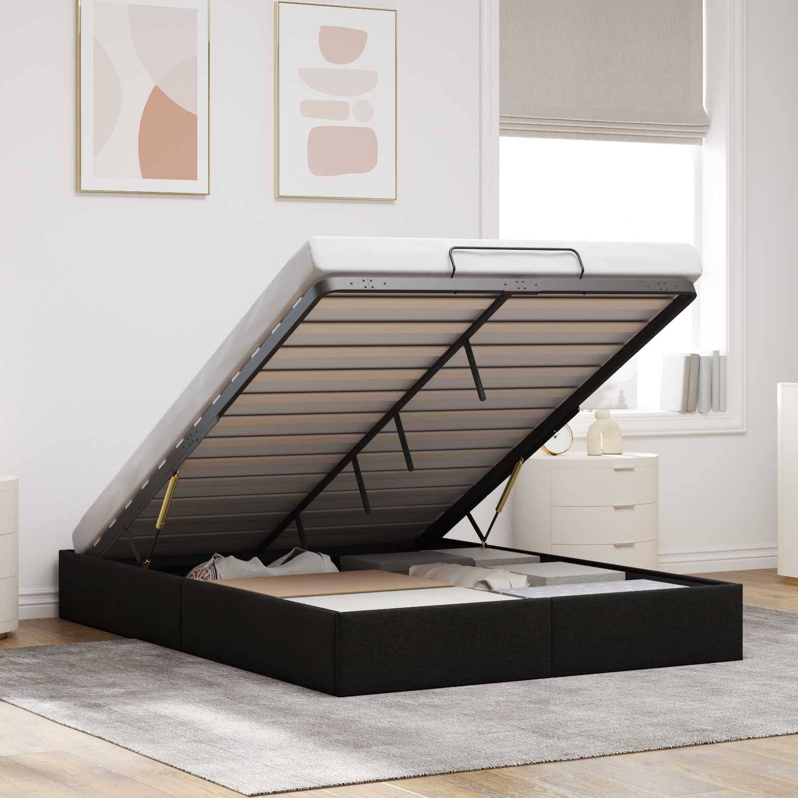 vidaXL Ottoman Bettgestell Schwarz 152 x 203 cm Stoff