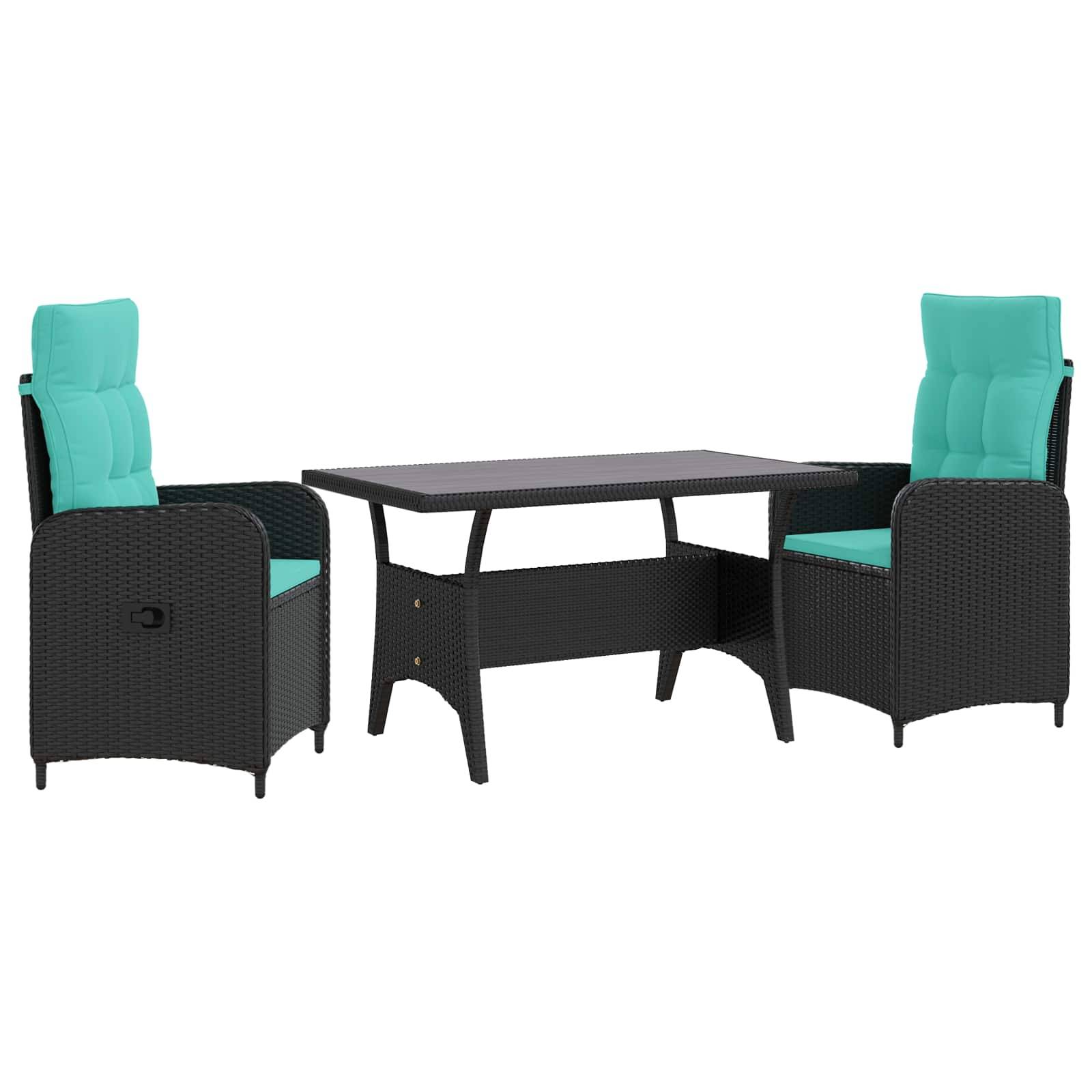 vidaXL Outdoortisch-Set 3 pcs Schwarz und Türkis Poly-Rattan