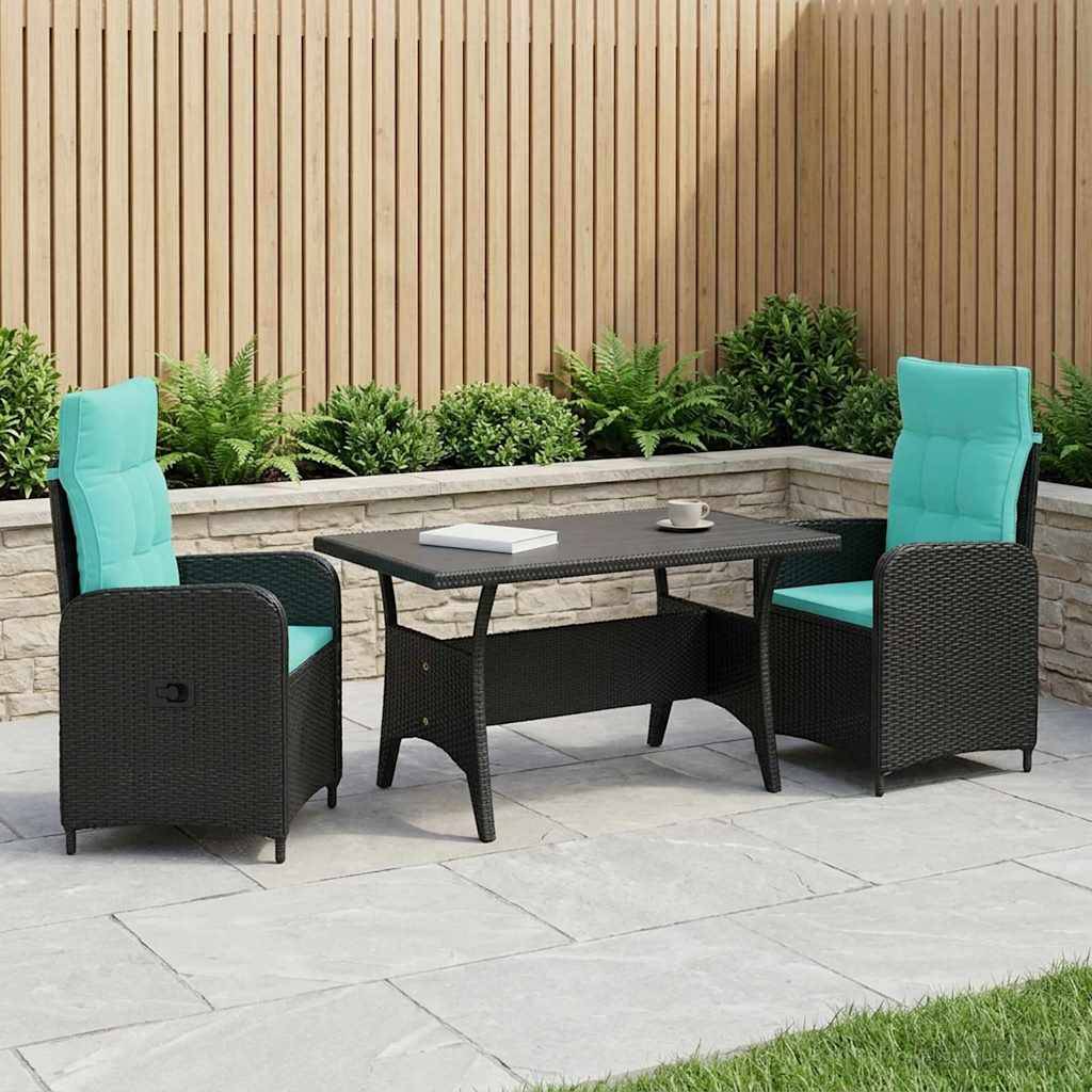 vidaXL Outdoortisch-Set 3 pcs Schwarz und Türkis Poly-Rattan