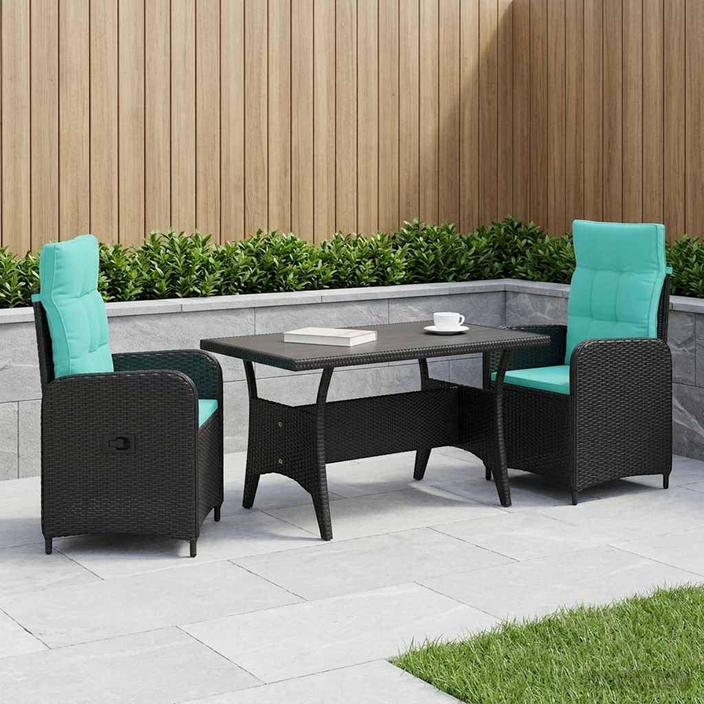vidaXL Outdoortisch-Set 3 pcs Schwarz und Türkis Poly-Rattan