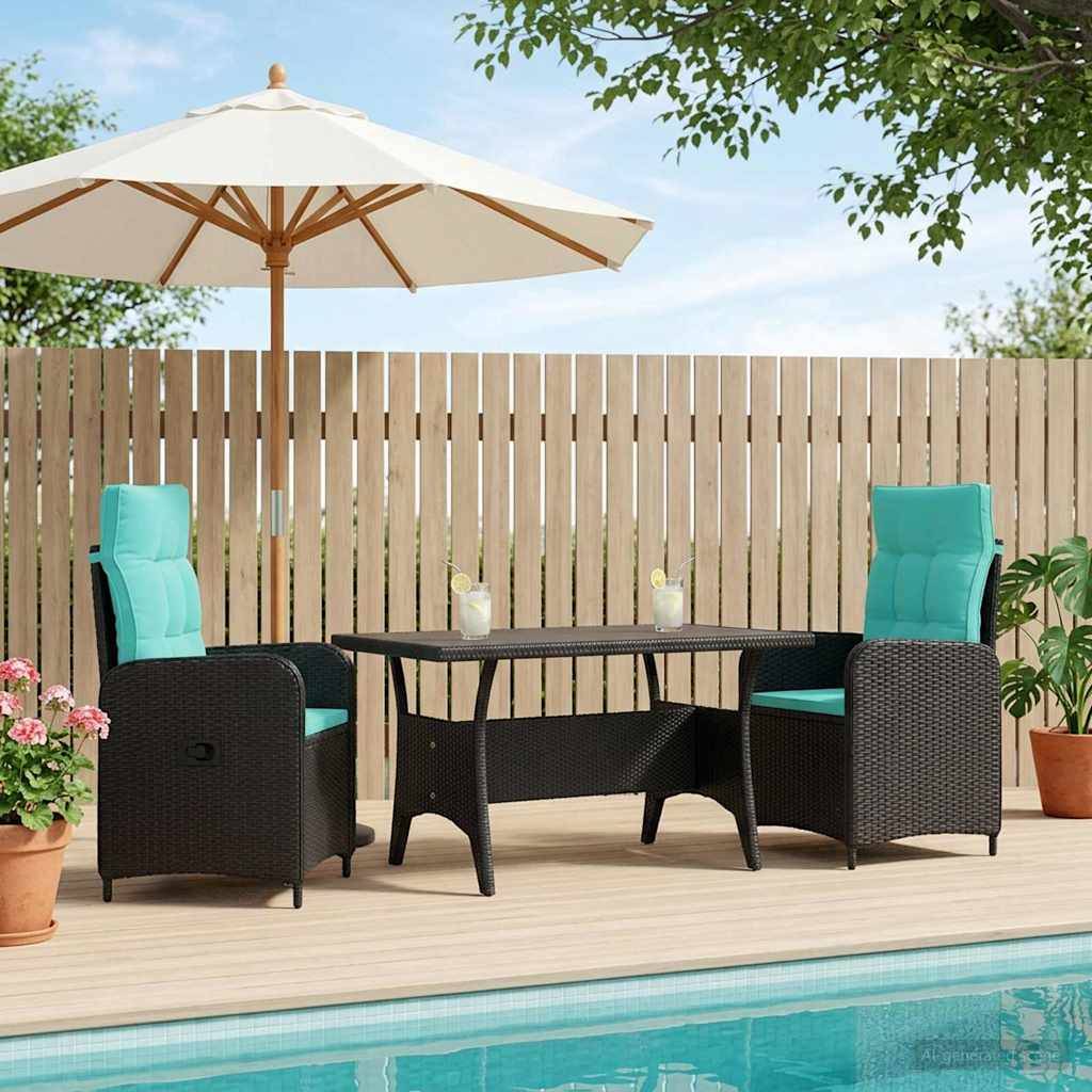 vidaXL Outdoortisch-Set 3 pcs Schwarz und Türkis Poly-Rattan