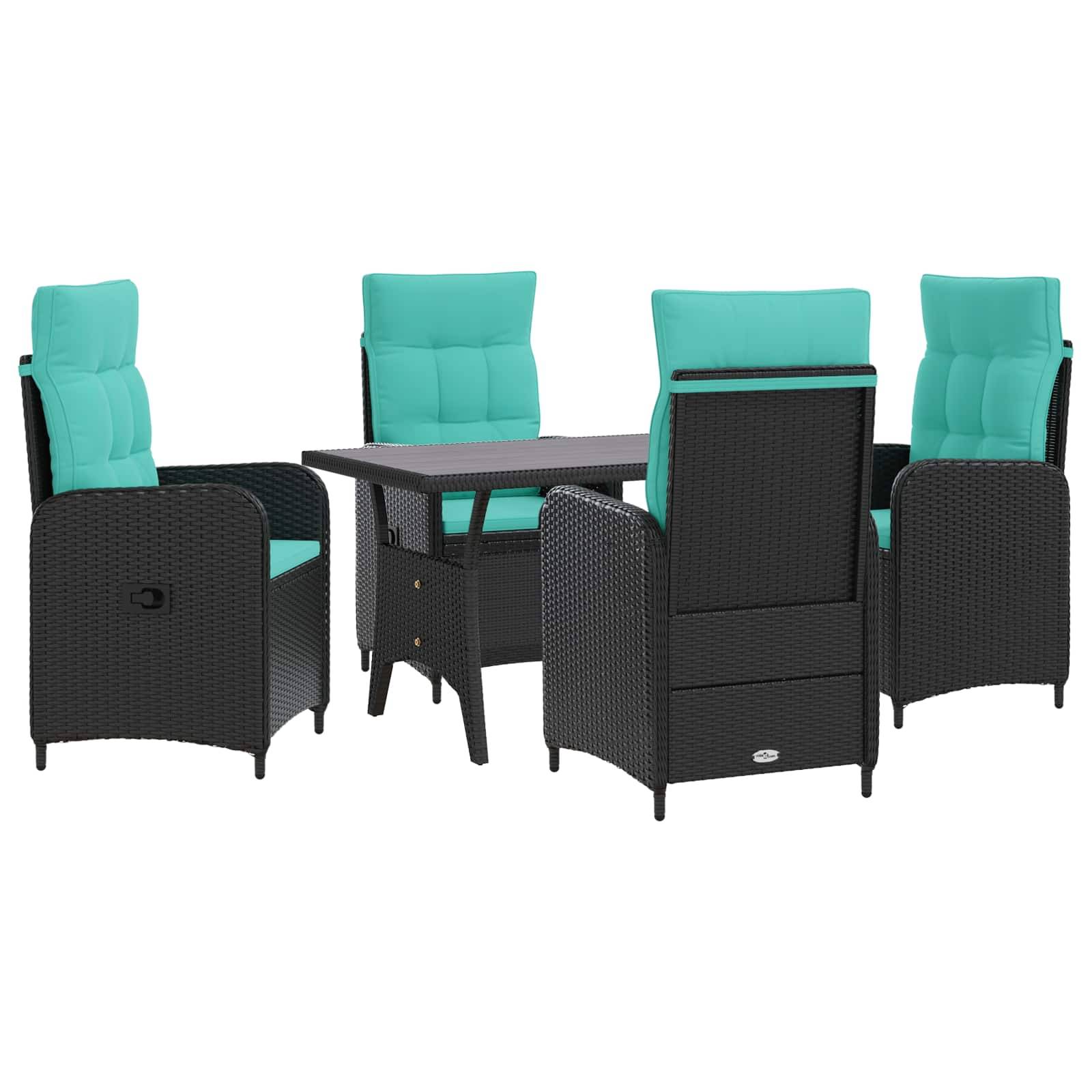 vidaXL Outdoortisch-Set 5 pcs Schwarz und Türkis Poly-Rattan