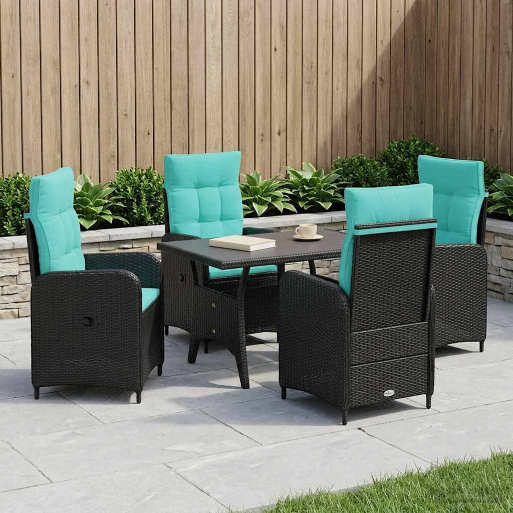 vidaXL Outdoortisch-Set 5 pcs Schwarz und Türkis Poly-Rattan