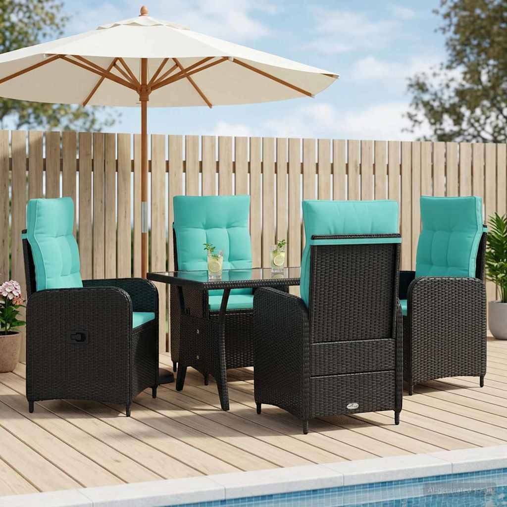 vidaXL Outdoortisch-Set 5 pcs Schwarz und Türkis Poly-Rattan