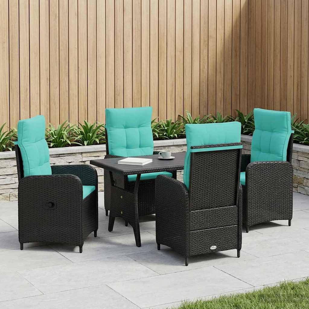 vidaXL Outdoortisch-Set 5 pcs Schwarz und Türkis Poly-Rattan