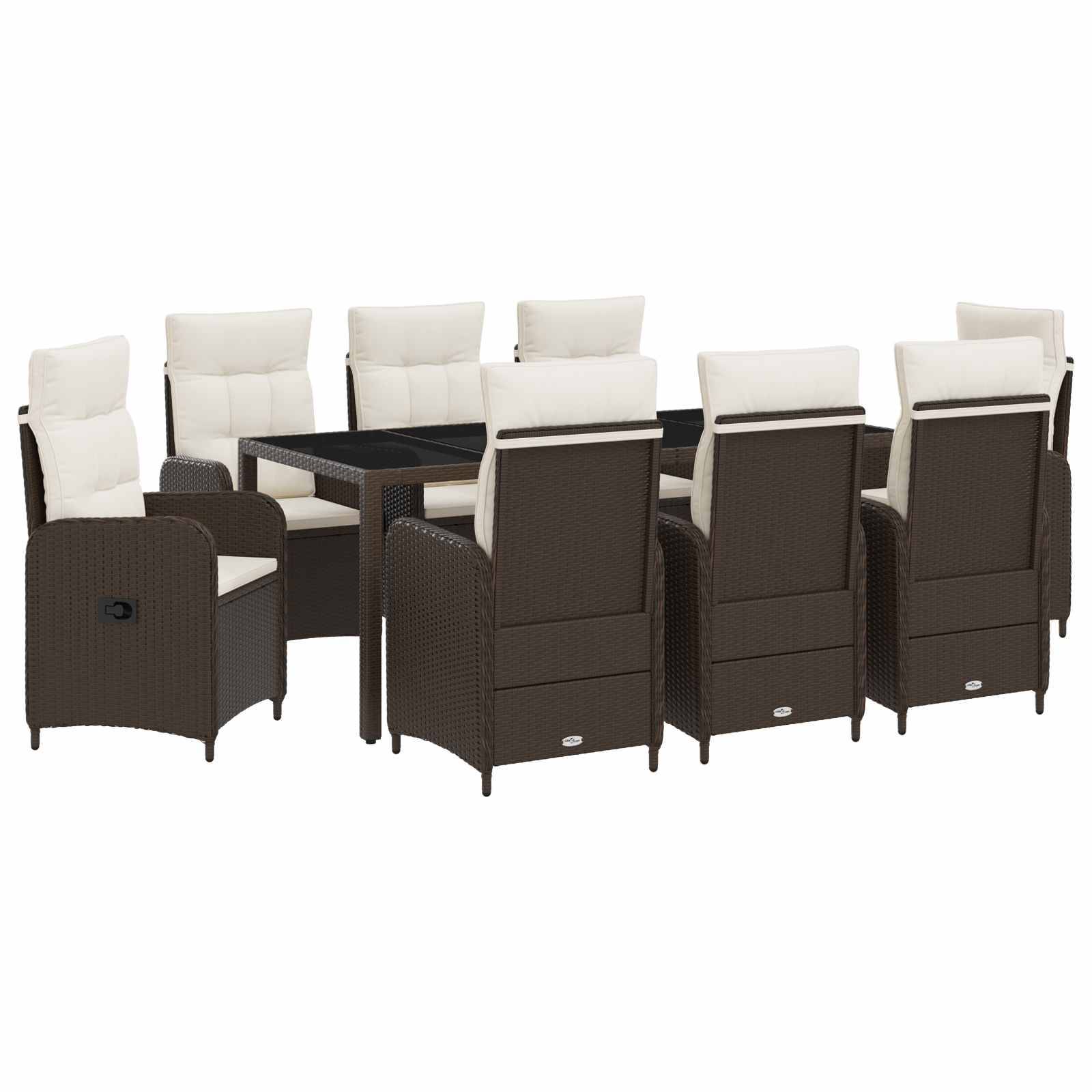 vidaXL Outdoortisch-Set 9 pcs Braun und Creme Weiß 190 x 90 x 75 cm