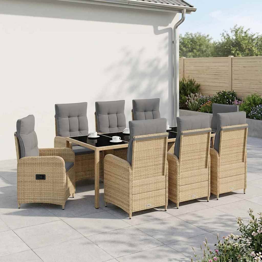 vidaXL Outdoortisch-Set 9 pcs Beige und Hellgrau 190 x 90 x 75 cm