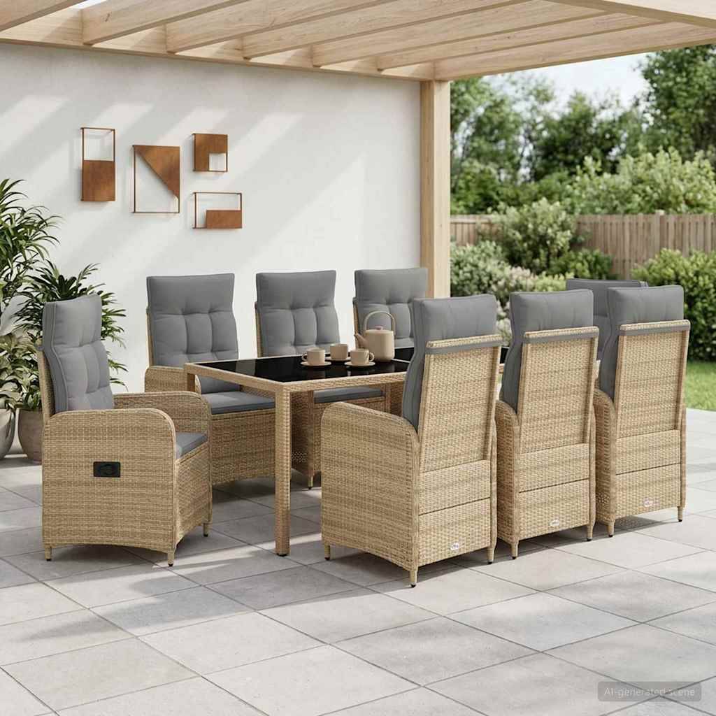 vidaXL Outdoortisch-Set 9 pcs Beige und Hellgrau 190 x 90 x 75 cm