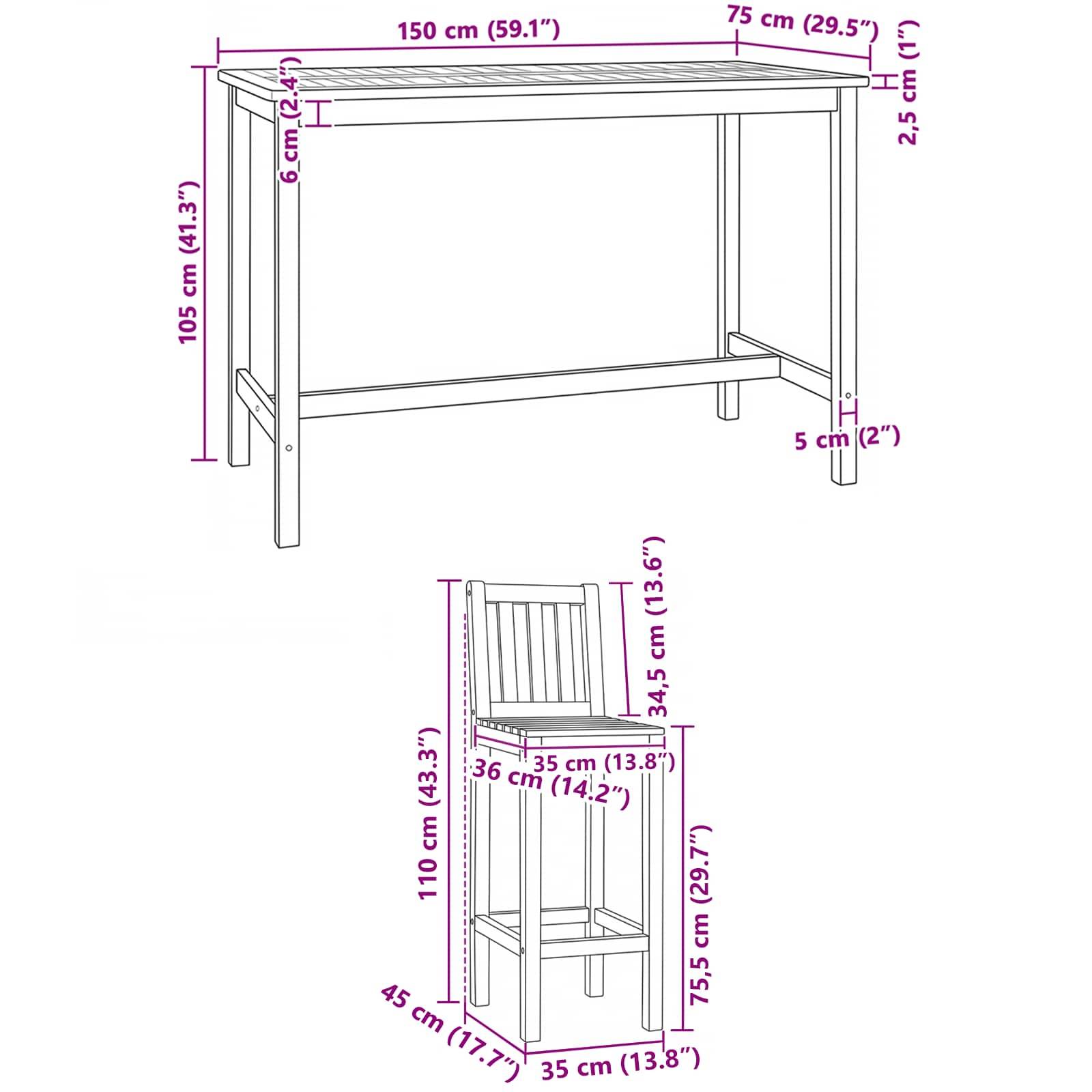 vidaXL Outdoor Bar Set 5 pcs Natur Massivholz Teak