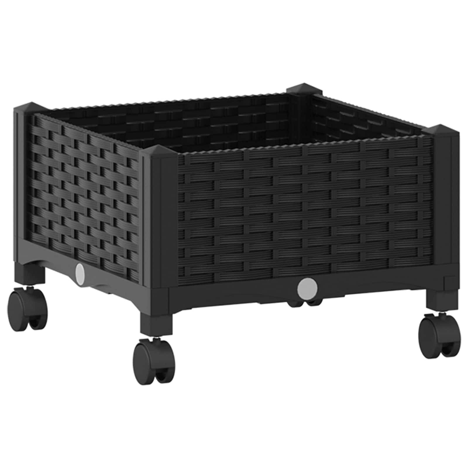 vidaXL Gartenpflanzer mit Rädern Schwarz 40 x 40 x 29 cm PP