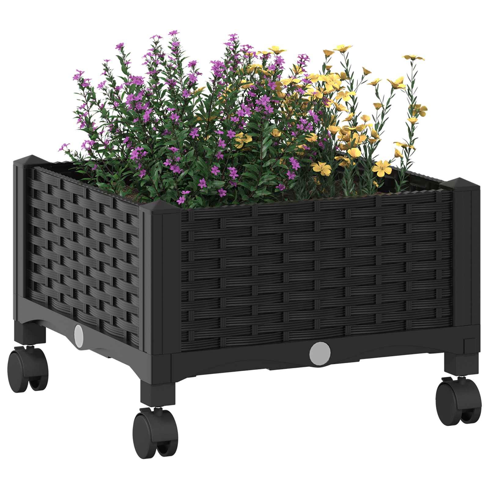 vidaXL Gartenpflanzer mit Rädern Schwarz 40 x 40 x 29 cm PP