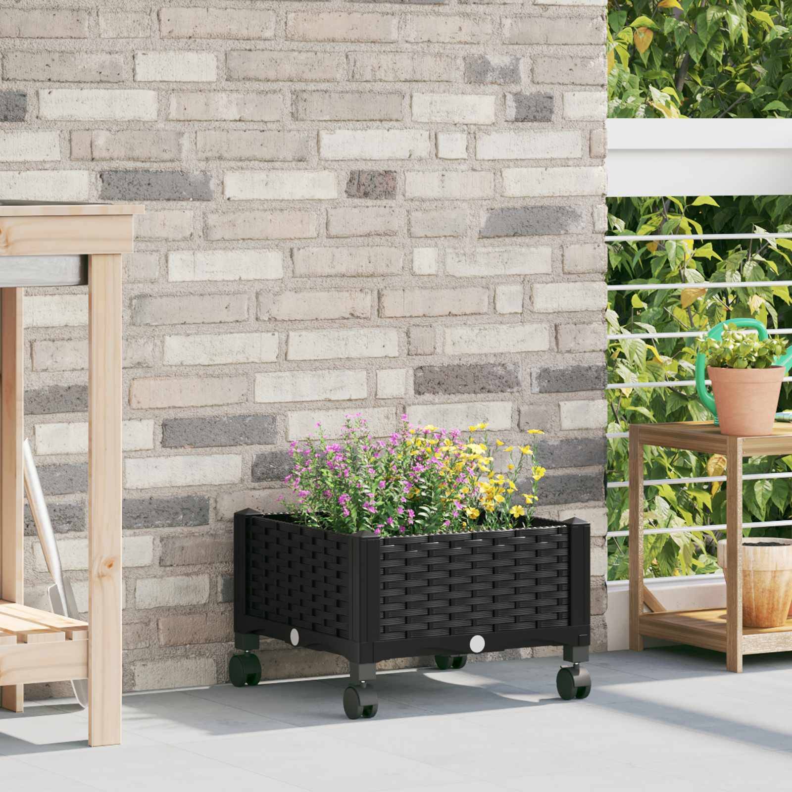 vidaXL Gartenpflanzer mit Rädern Schwarz 40 x 40 x 29 cm PP