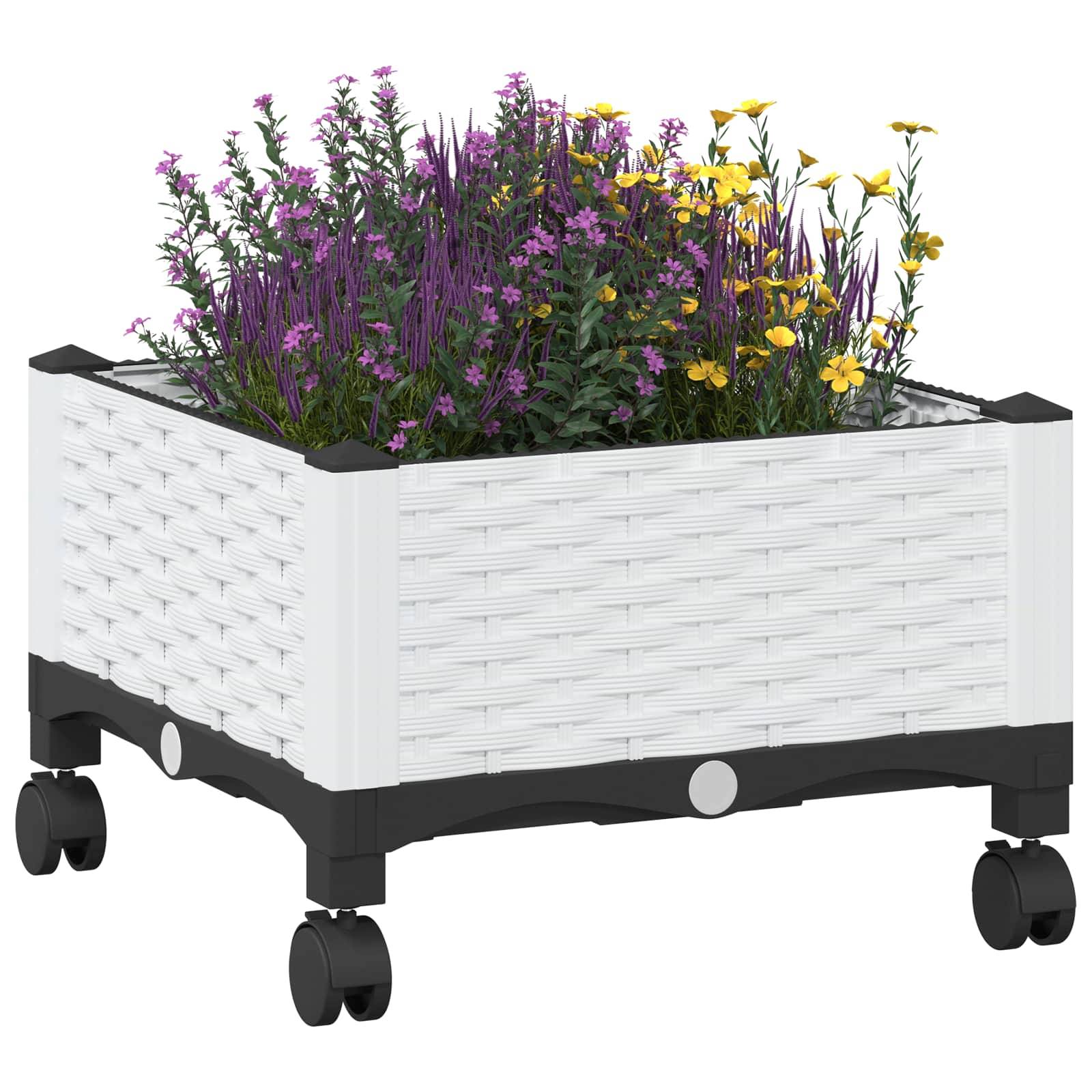 vidaXL Gartenpflanzer mit Rädern Weiß 40 x 40 x 33 cm PP