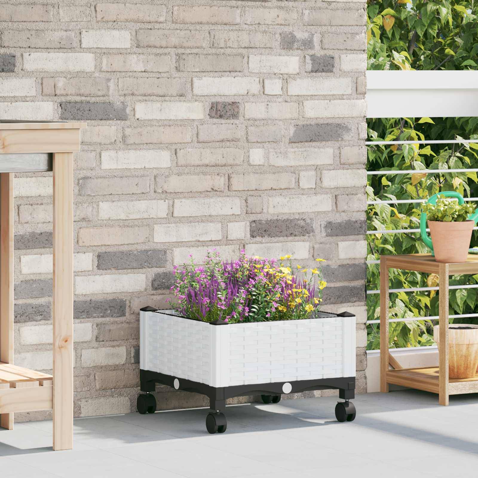 vidaXL Gartenpflanzer mit Rädern Weiß 40 x 40 x 33 cm PP