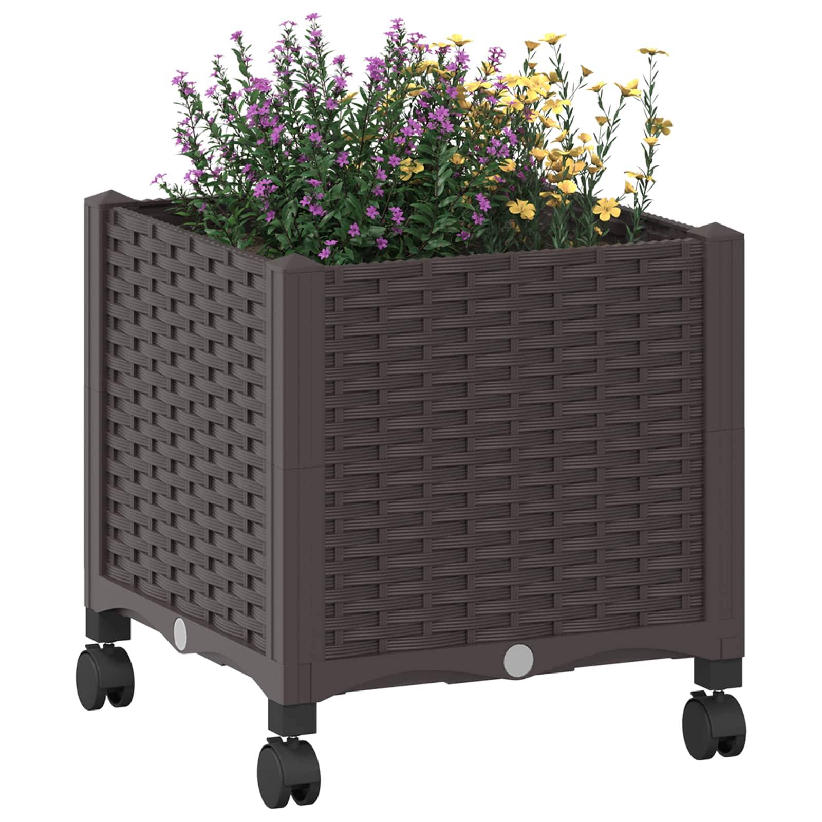 vidaXL Gartenpflanzer mit Rädern Braun 40 x 40 x 44 cm PP