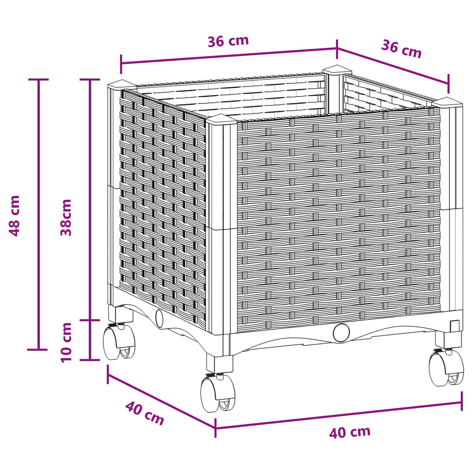 vidaXL Gartenpflanzer mit Rädern Braun 40 x 40 x 44 cm PP