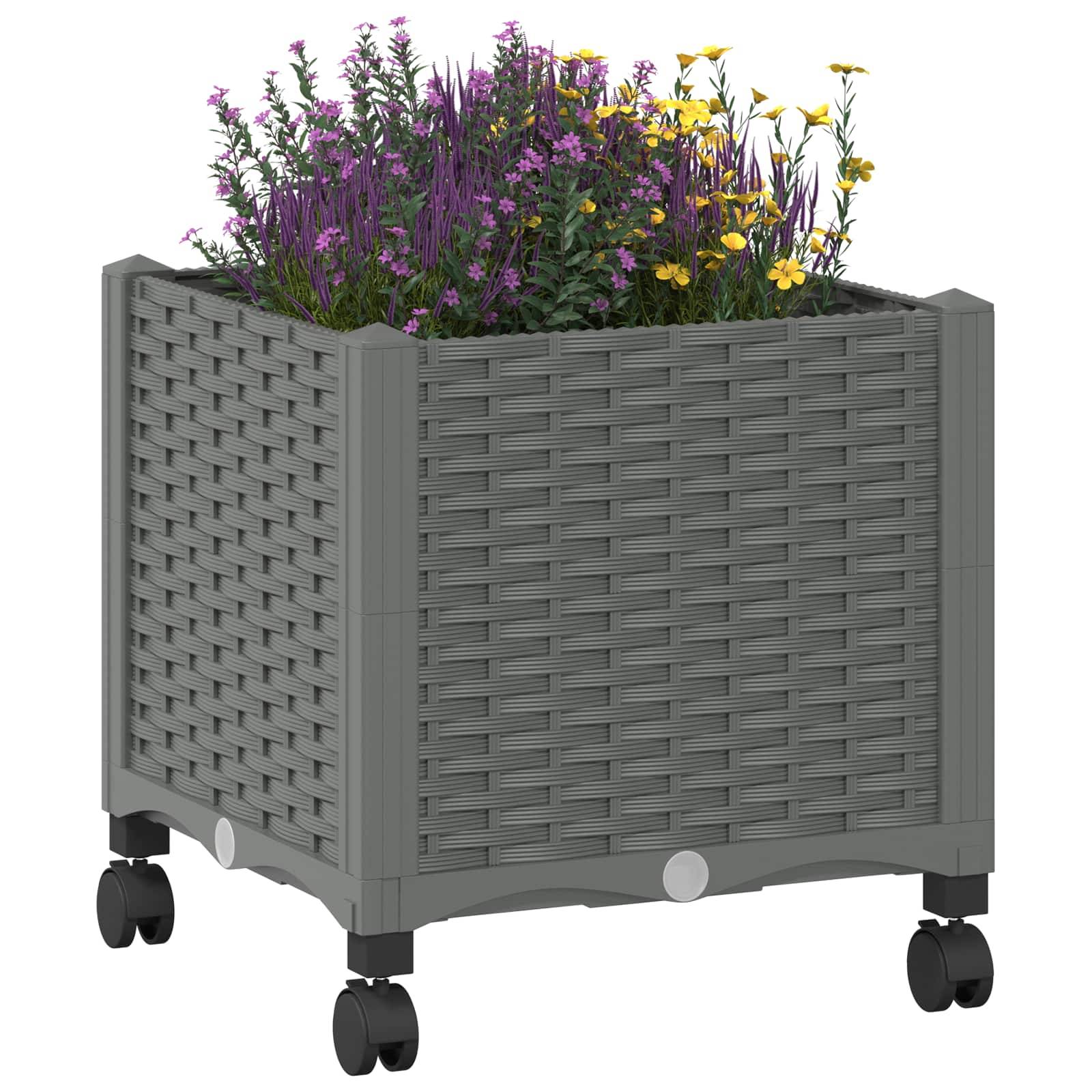 vidaXL Gartenpflanzer mit Rädern Hellgrau 40 x 40 x 48 cm PP