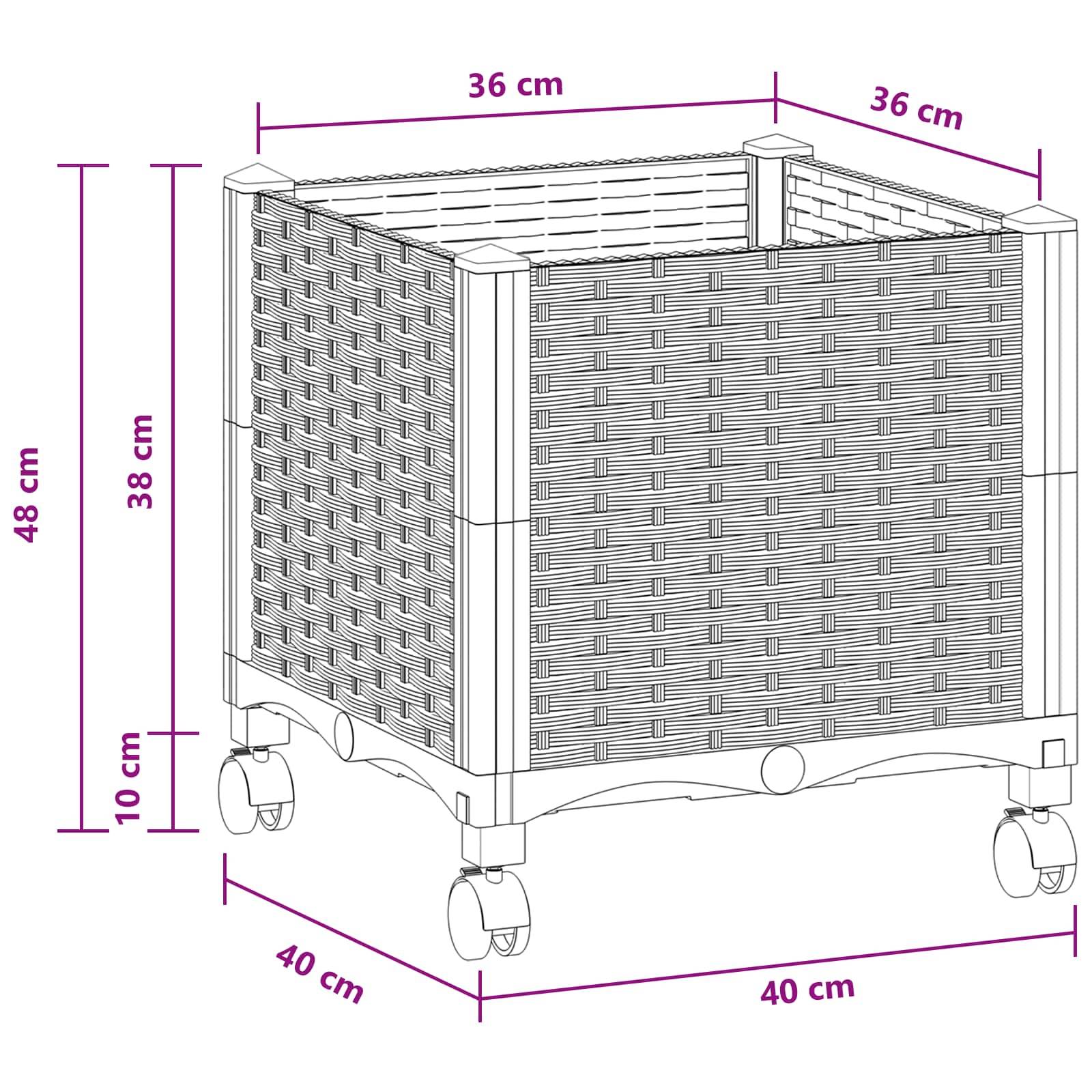 vidaXL Gartenpflanzer mit Rädern Hellgrau 40 x 40 x 48 cm PP
